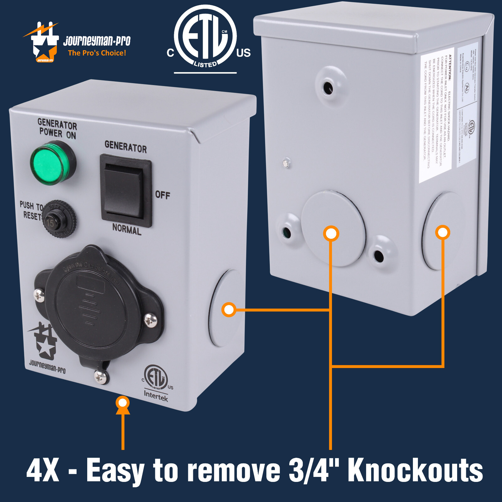 Generator Transfer Switch for Gas Furnace, Oil Heater ETL Listed Journeyman-Pro