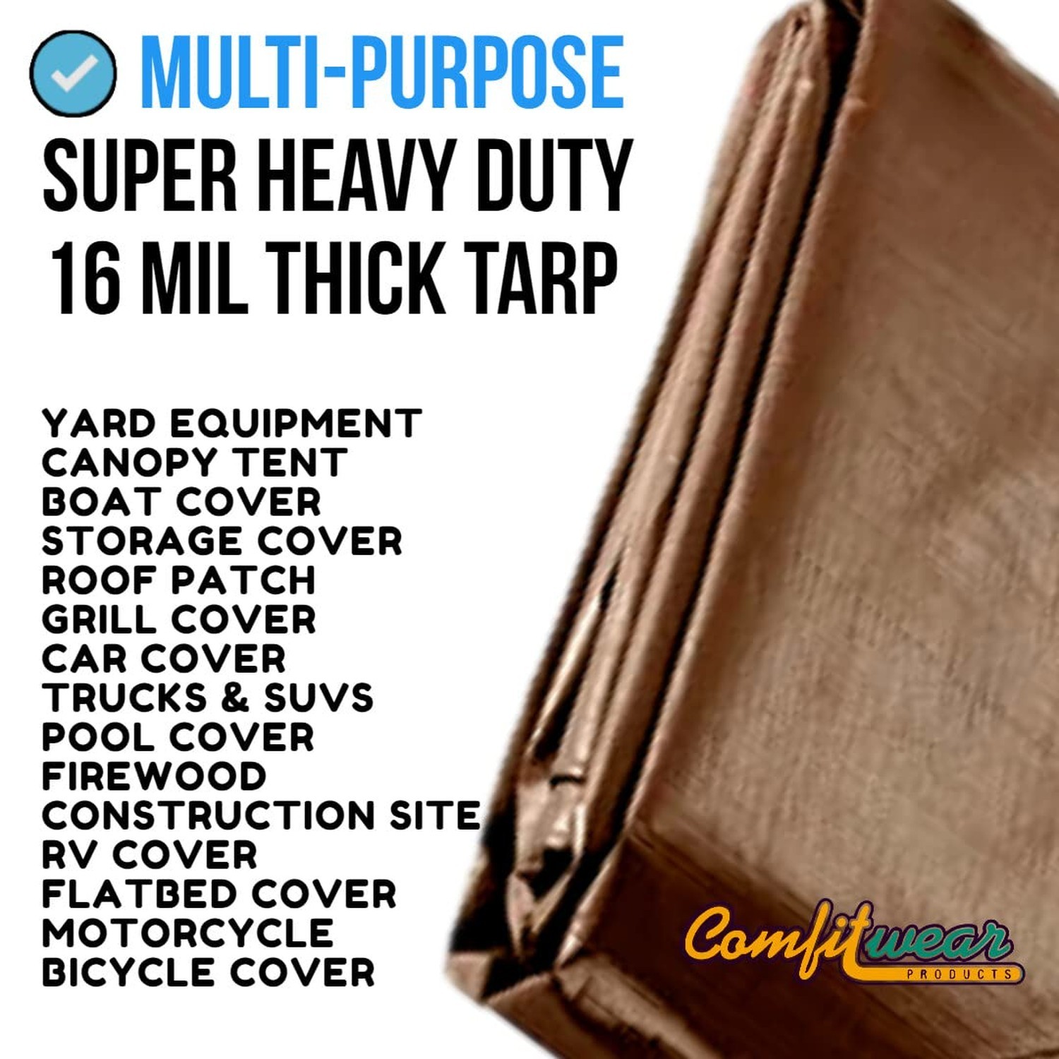 16 MIL Heavy Duty Tarp – Multi-Purpose Extra Heavy Duty Tarps – Car, Boat, Ca…