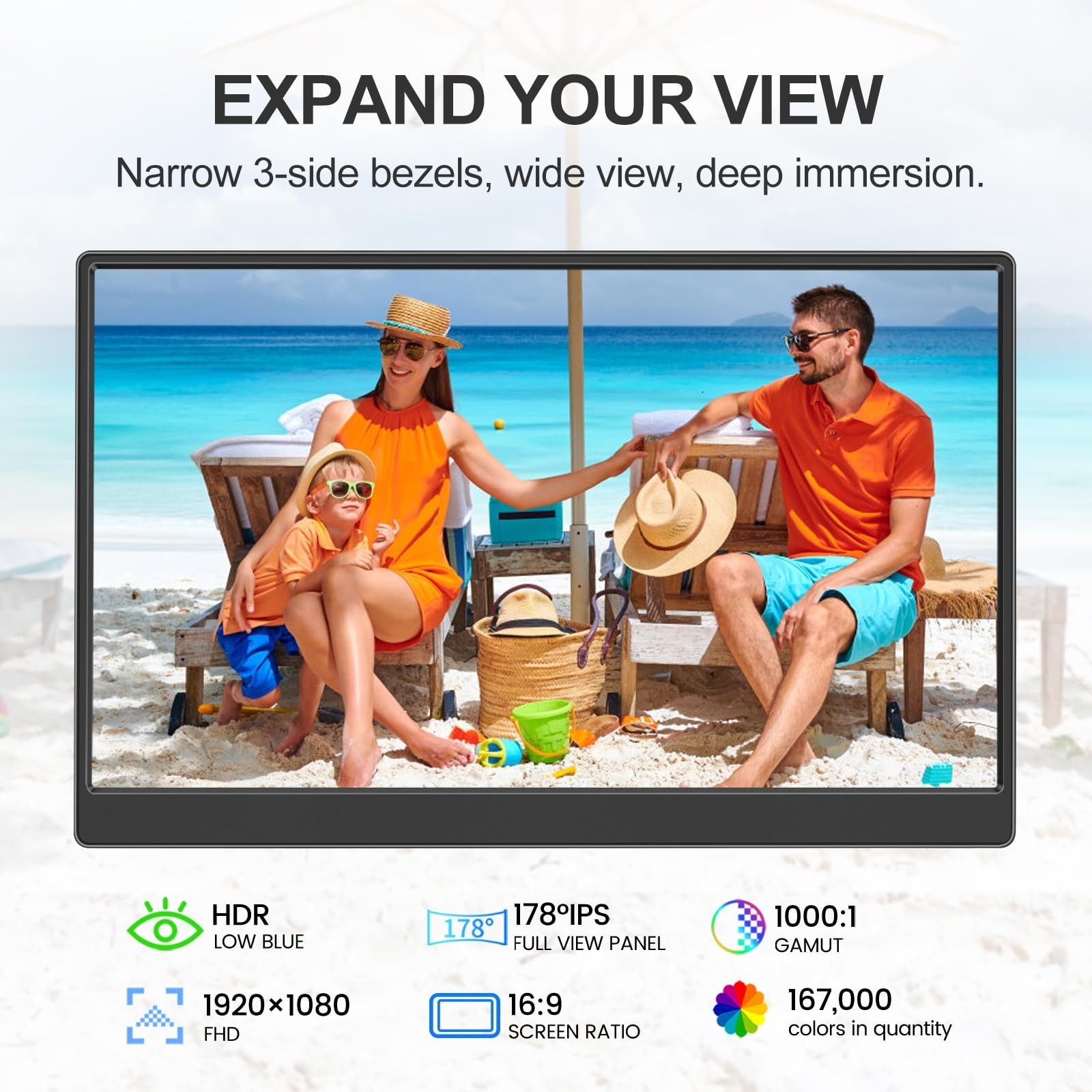 UFYQL Portable Monitor 15.6-inch FHD 1080P Ultra-Slim Travel External Monitor…