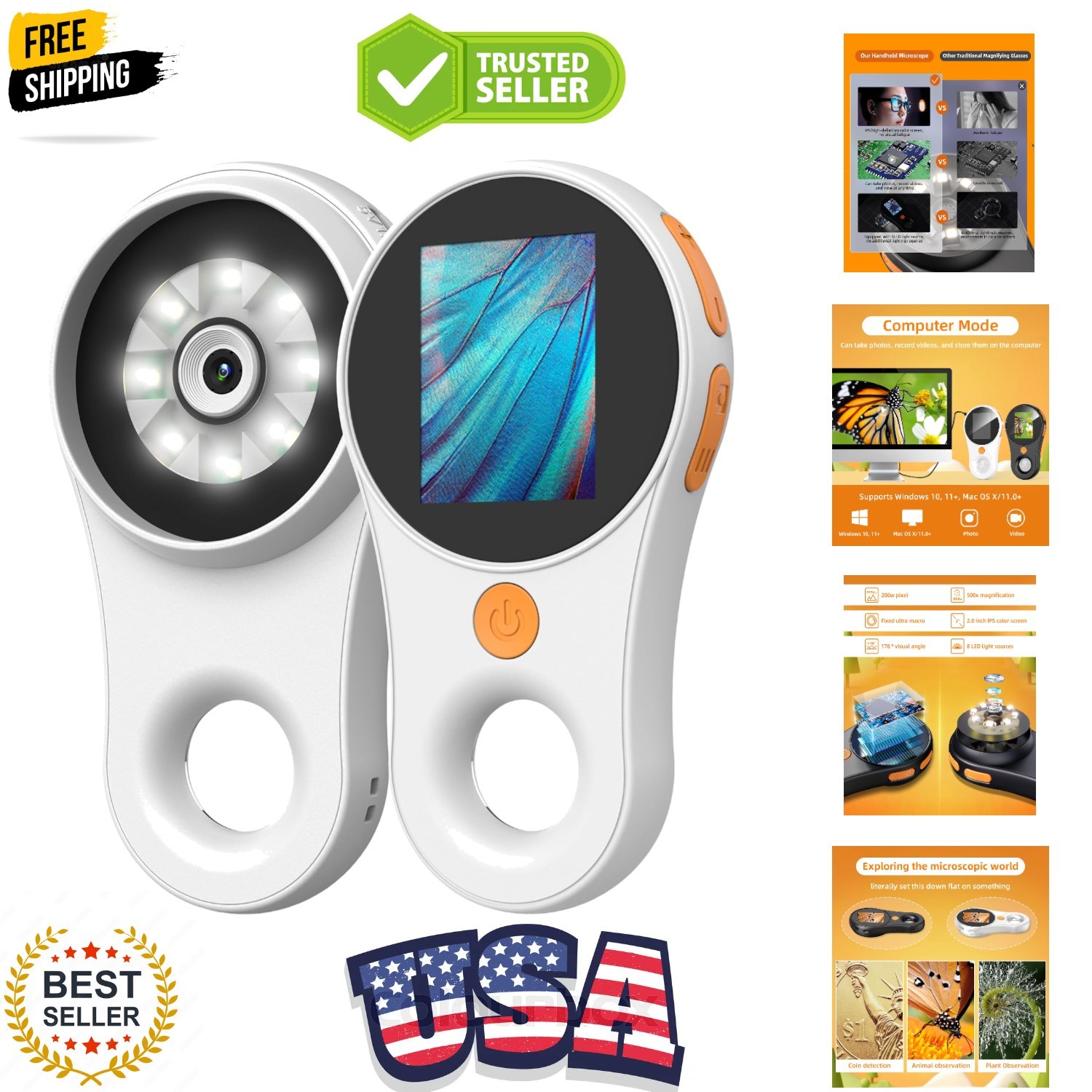 Digital Microscope Handheld 2.0 inch IPS Color Screen,Portable Digital Magnif…