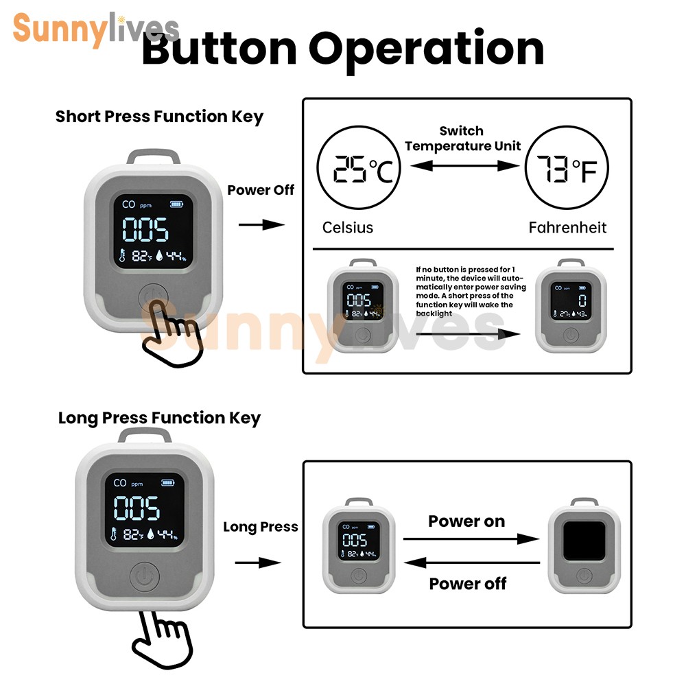 Air Quality Monitor 3-in-1 Carbon Monoxide Detector Temperature Humidity Alarm