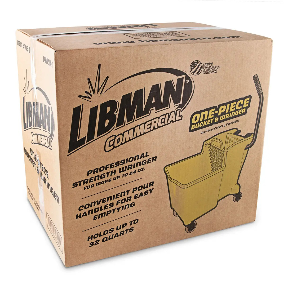 Libman Commercial 31 Quart Yellow Polyproylene Mop Bucket w/ Built-in Wringer