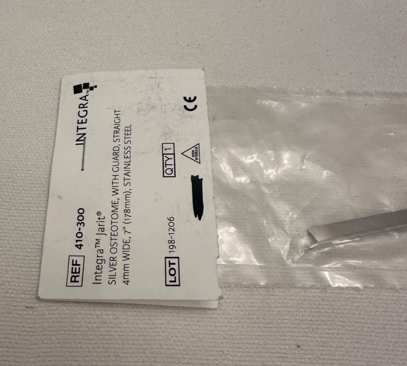 Integra Jarit 410-300 Silver Osteotome W/ Guard ,Straight , 4mm Wide WL 7″