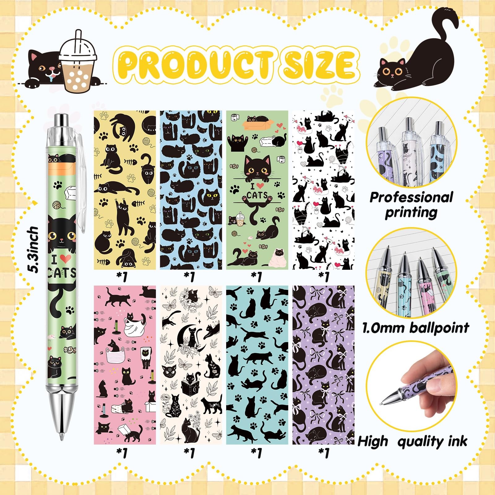 Ireer 8 Pcs Ballpoint Pens for Women 1.00 mm 1 Count (Pack of 8), Multicolor
