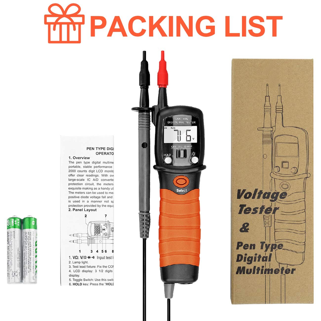 Pen Voltmeter Multimeter, 600V AC/DC Voltage Tester, Resistance 20MΩ Ohm Mete…