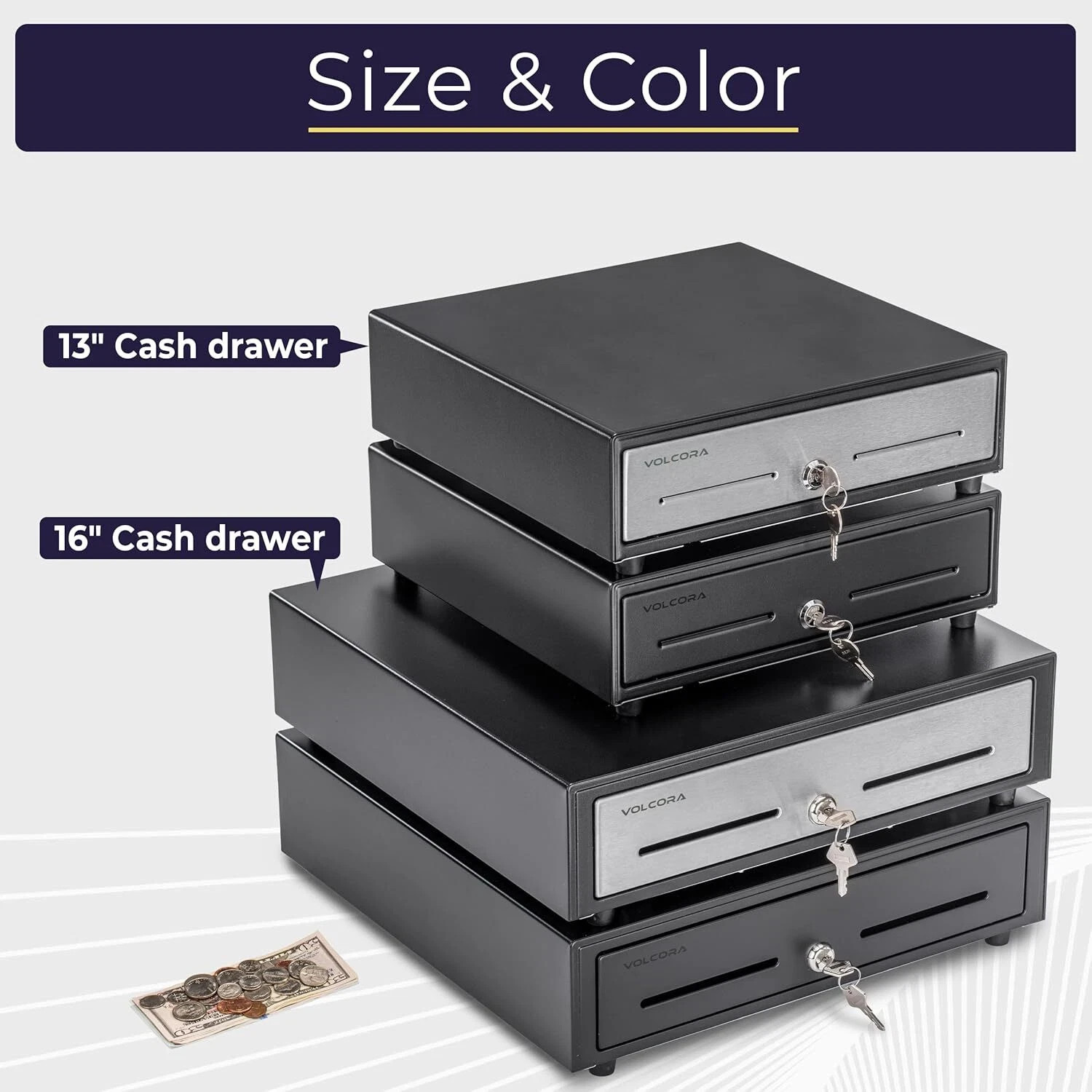 Electronic Cash Register Drawer 13″ POS Box 4 Bill 5 Coin Tray Lock RJ11 RJ12
