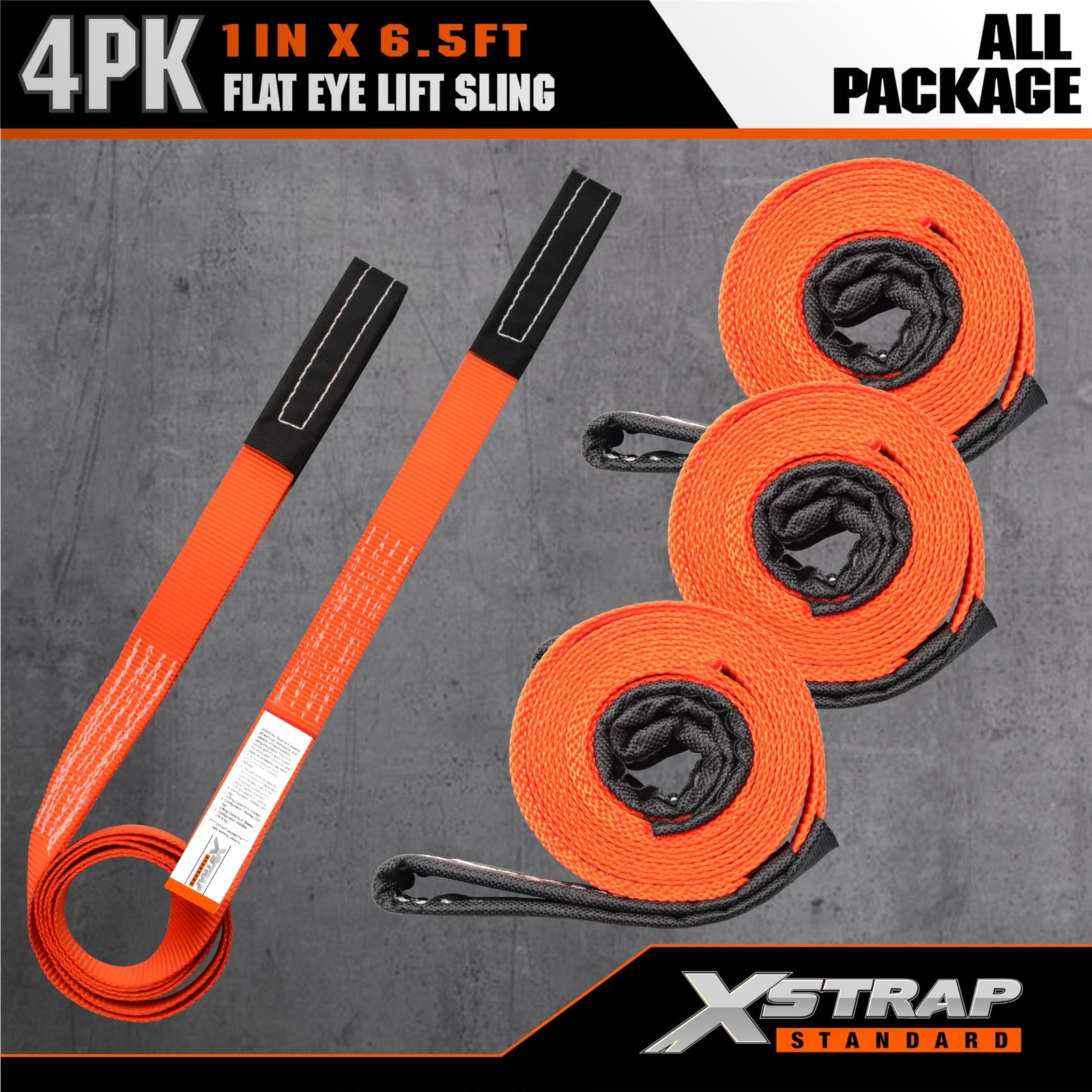 4PK 1″x6.5ft Lifting Sling Straps 2000 lb Vertical Capacity