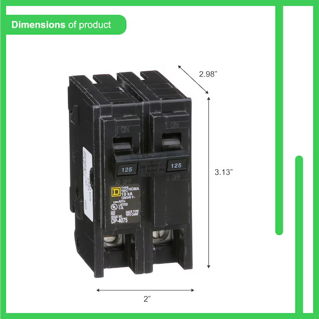 Square D HOM2125CP Homeline 125A 2-Pole Plug-On Circuit Breaker 120/240V