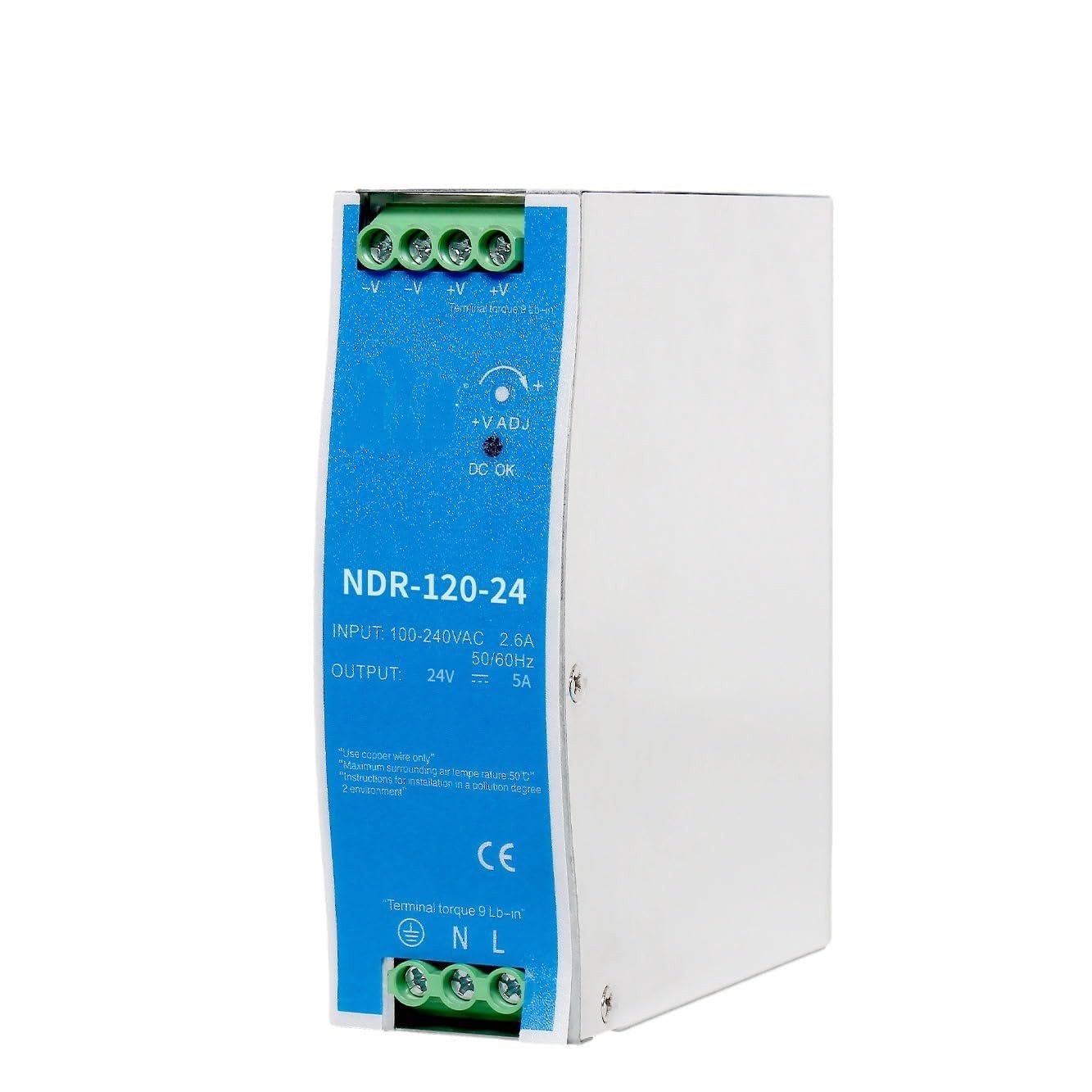 24V 5A 120W DIN Rail Power Supply NDR120-24 with Dual Output 120vac to 24vdc