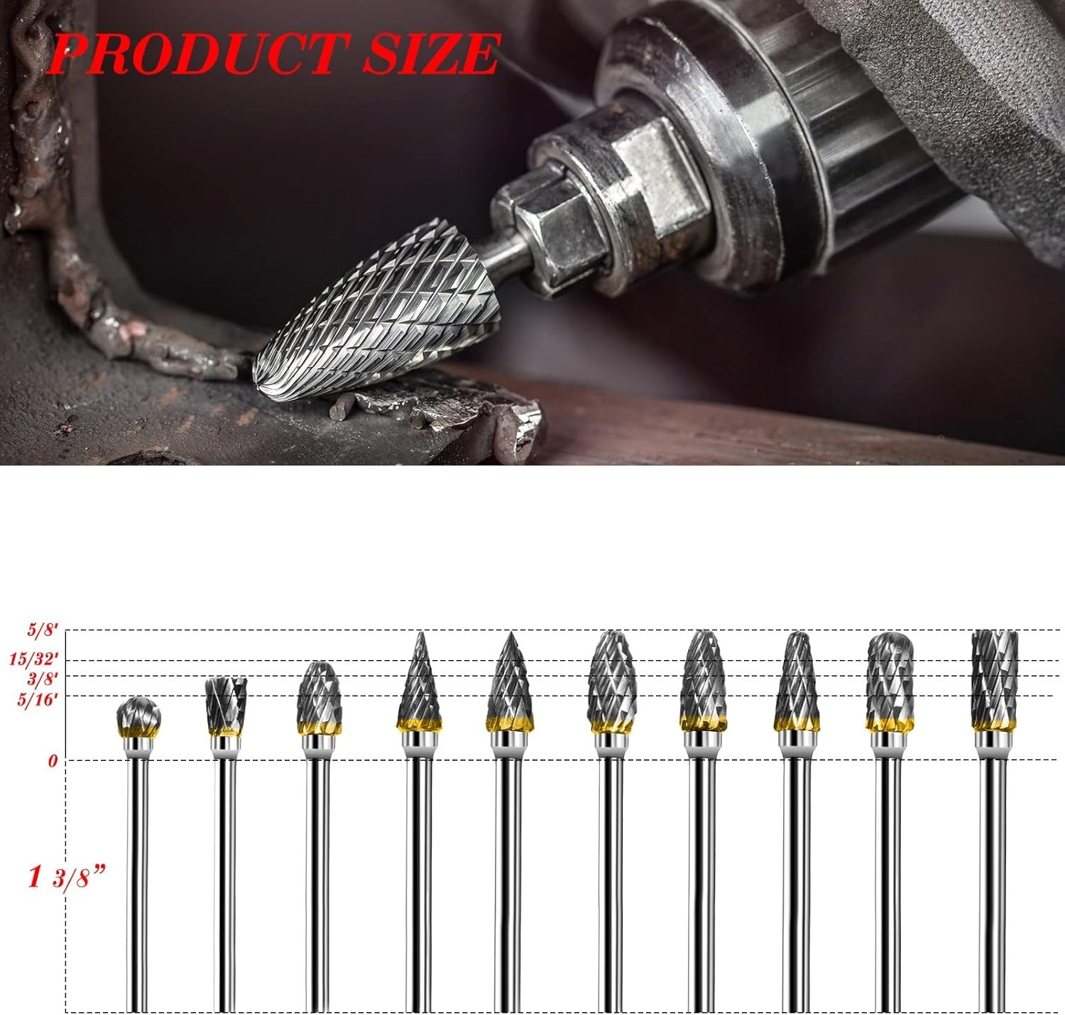 Tungsten Carbide Rotary Burr Set 10PCS Double Cut Grinding Head 1/4 In Die Gr…