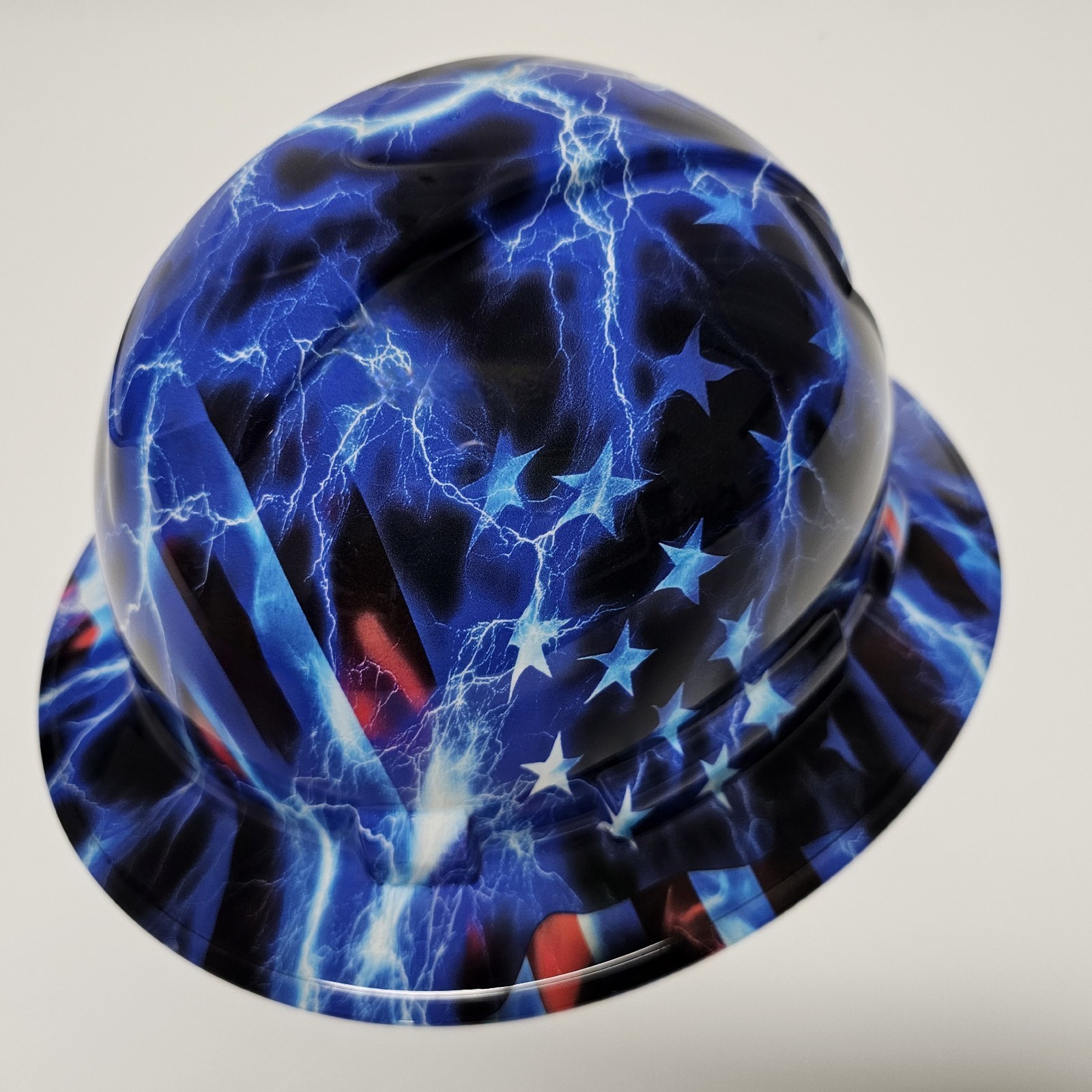 full brim hard hat custom hydro dipped IN AMERICAN THUNDER ⚡ USA LIGHTNING NEW