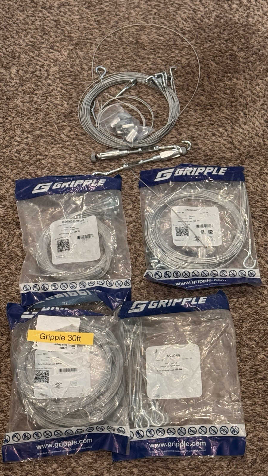 GRIPPLE WIRE SUSPENSION KIT LOT XP2 HG 5FT 30FT LOOP HVAC LIGHTING 50% ⬇️ RETAIL