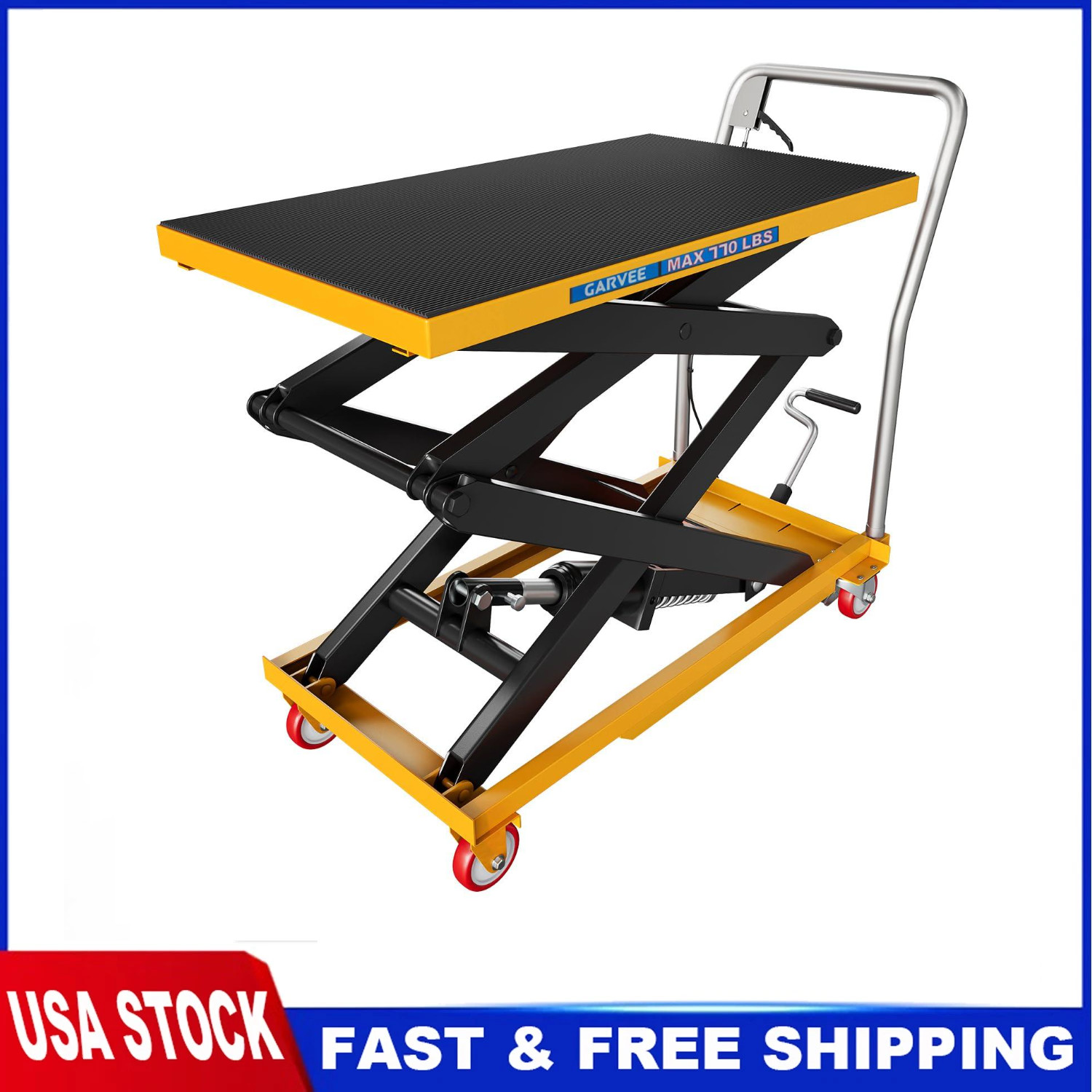 Garvee Hydraulic Lift Table Cart, 770lbs 50″ Lifting Manual Double Scissor Lift