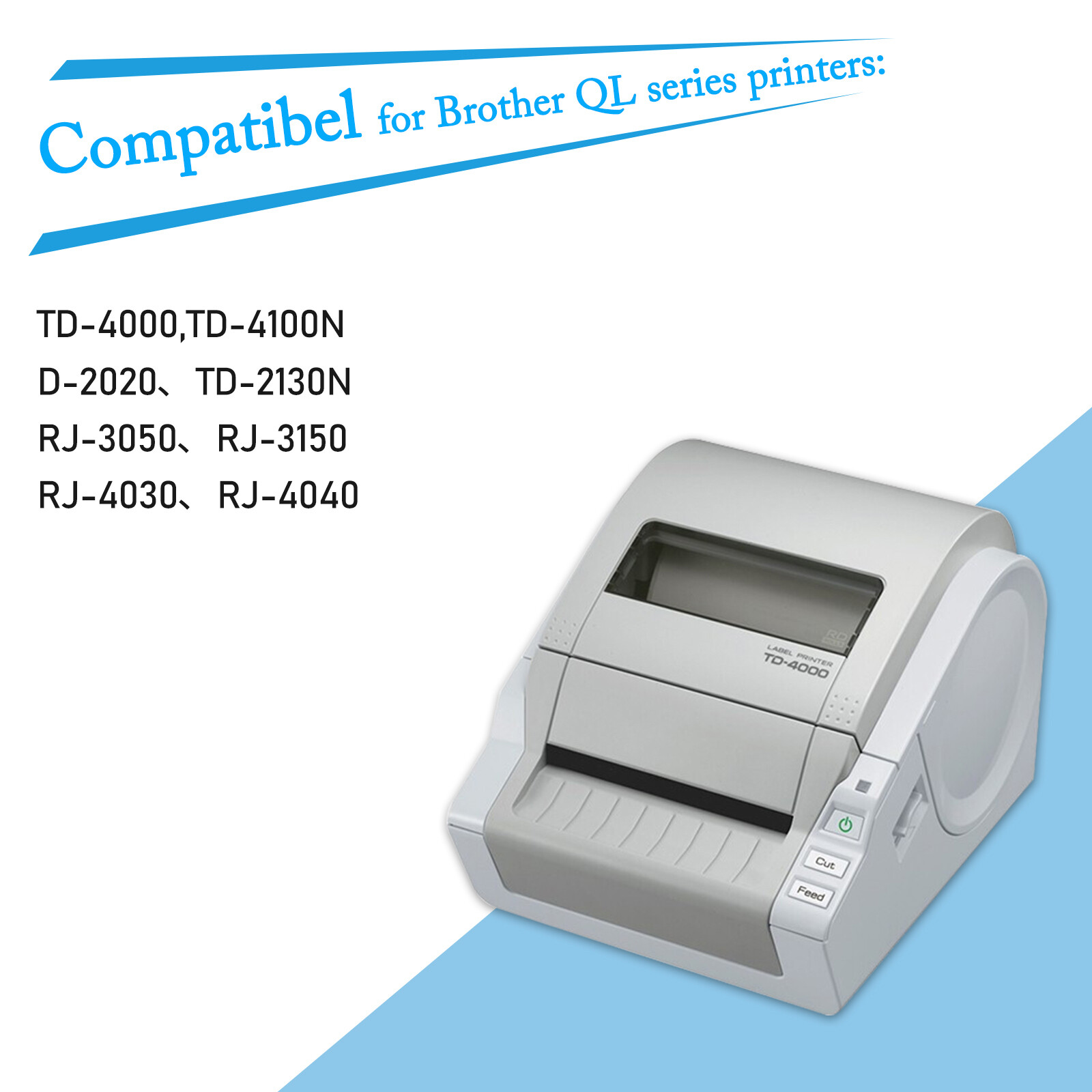 5 Rolls 102mm×42.8m Continuous RDS01U2 RD-S01U2 Shipping Label for Brother 4″