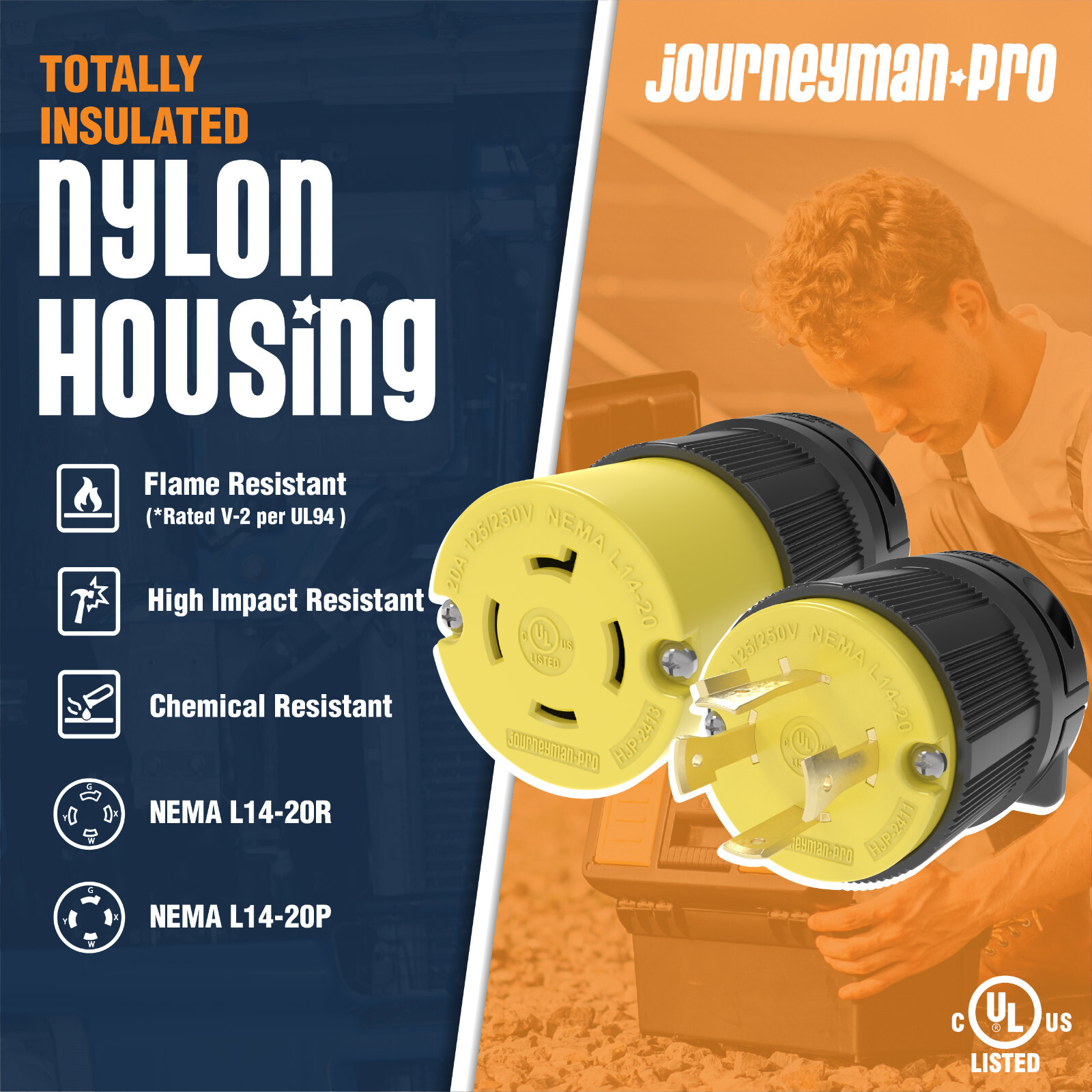 NEMA L14-20 Male Plug & Female Connector Set (NIB) – Journeyman*Pro HJP-L1420PR