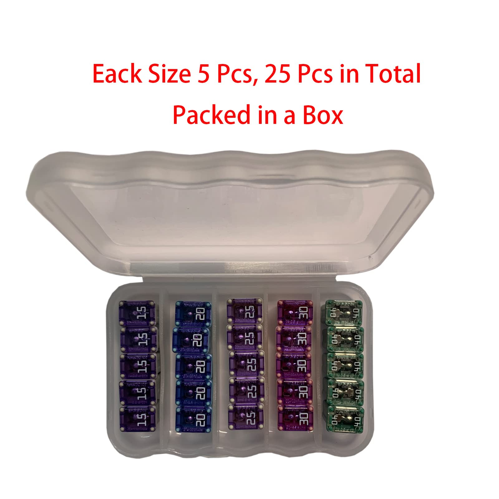 25 Pack Micro Cartridge Fuses FMM Fuses Kit 15-40Amp MCASE Type for Cars, SUVs