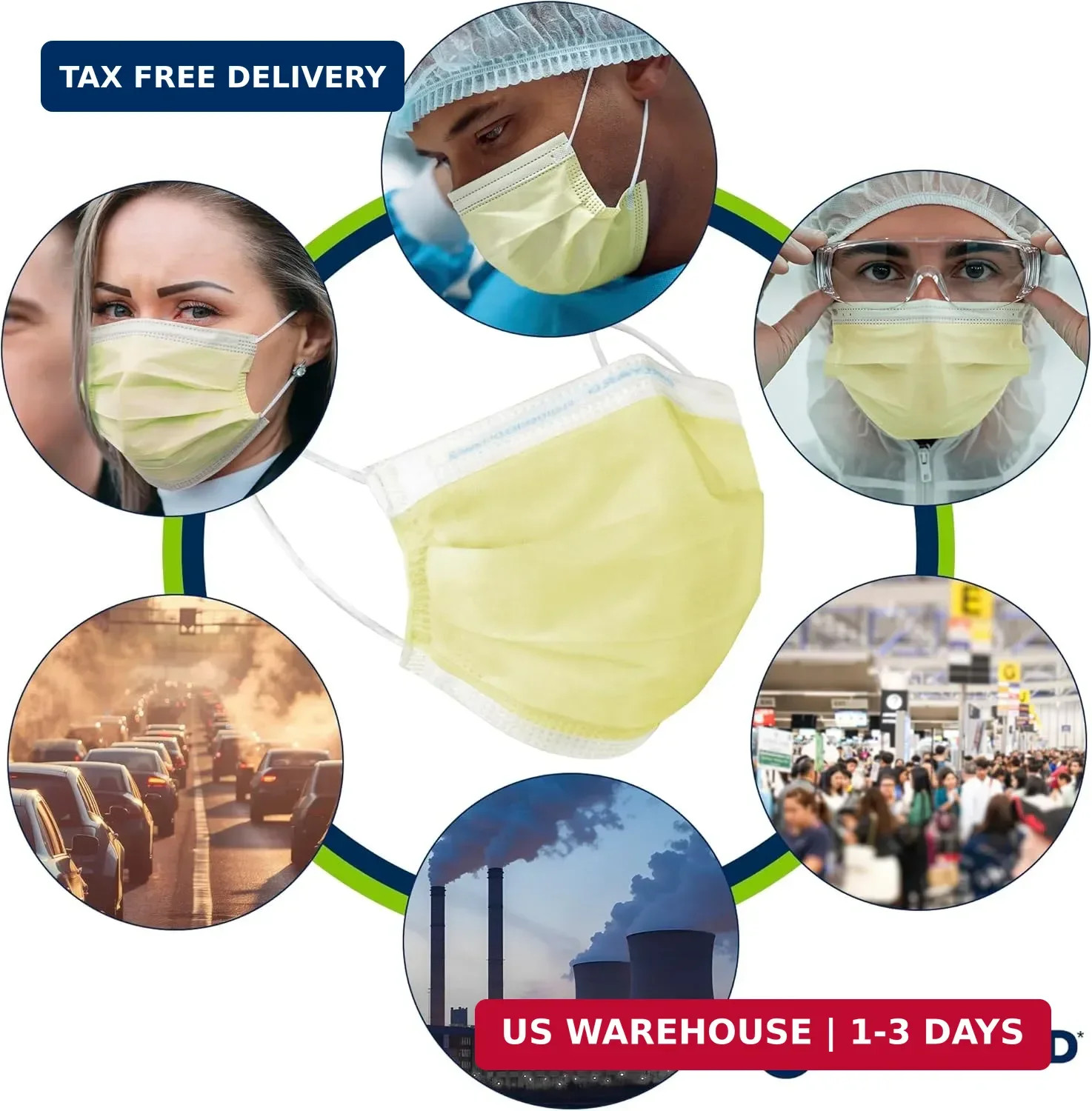 HALYARD Level 1 Disposable Procedure Mask, Earloops, Yellow, 47567