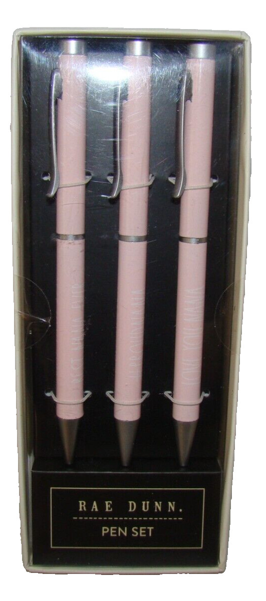 New Rae Dunn 3 Piece Best Nana Ever Love you Nana Pink Ballpoint Pen Set