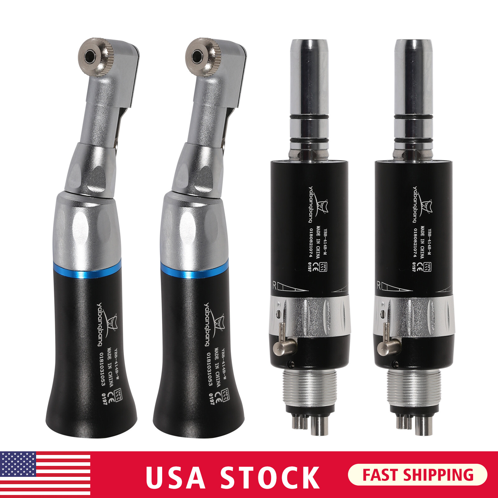 2sets Black Dental 1:1 Low Speed Handpiece EX-203C Contra Angle Air Motor 4Holes