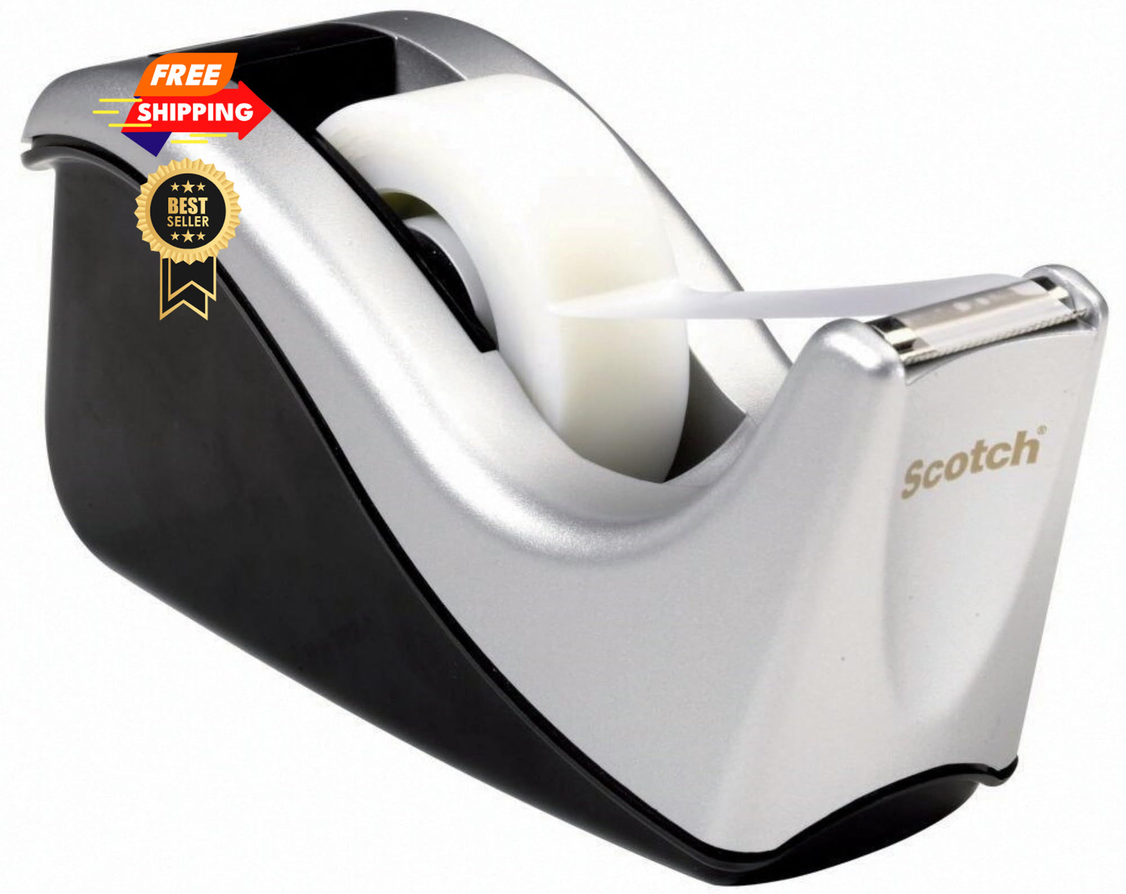 Scotch Desktop Tape Dispenser, Silvertech 1 Count (Pack of 1), Black/Silver