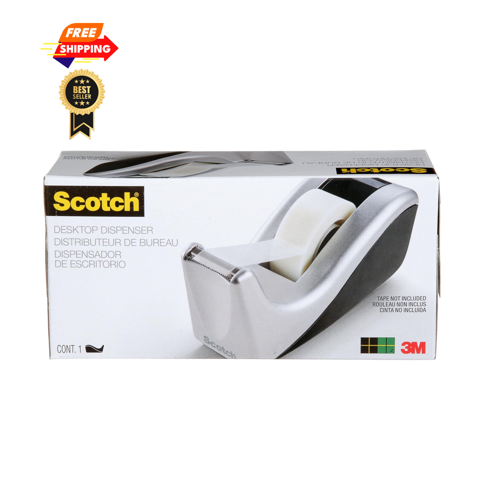 Scotch Desktop Tape Dispenser, Silvertech 1 Count (Pack of 1), Black/Silver