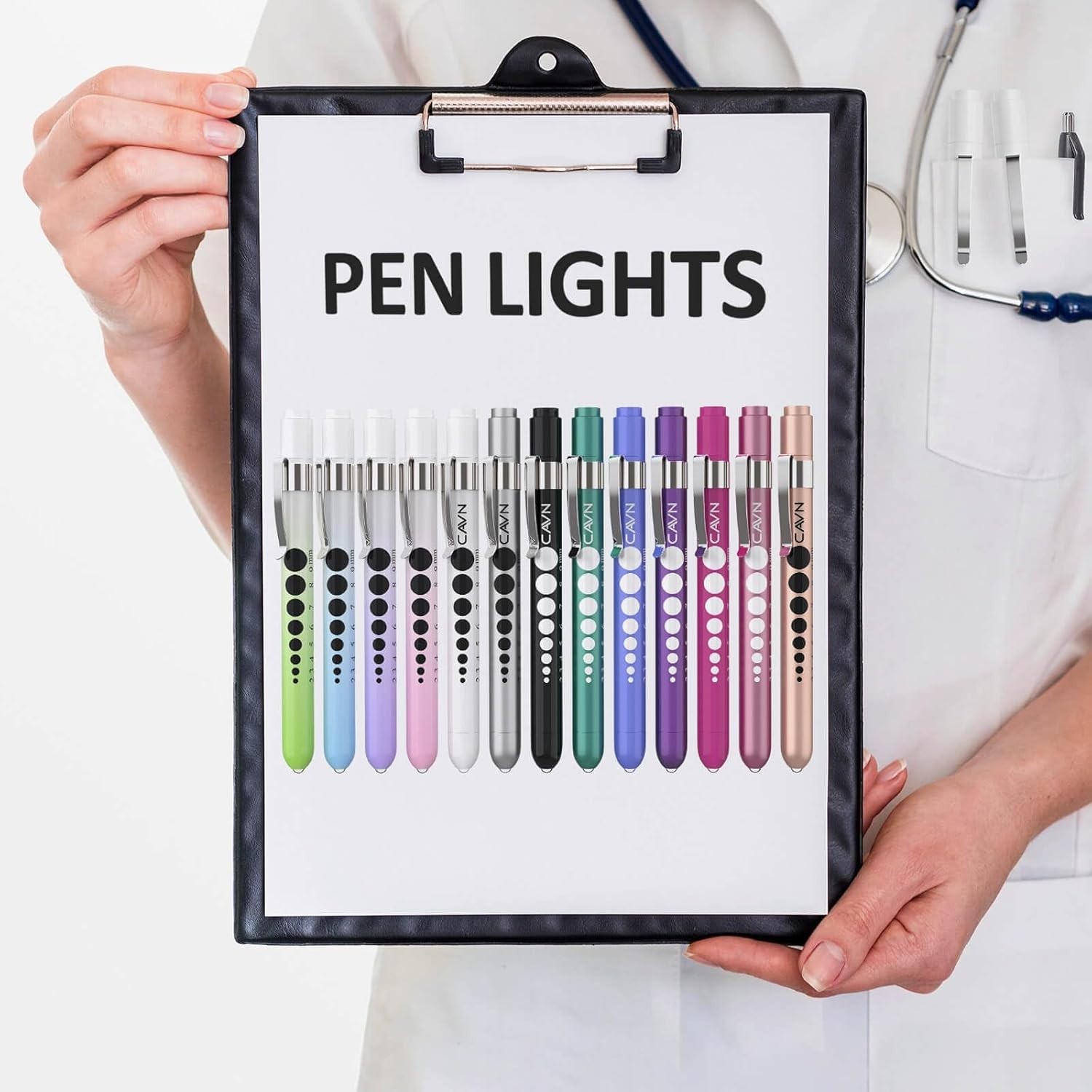 Gradient Pink and Blue LED Pen Lights for Healthcare – 2 Pack with Ruler Feature