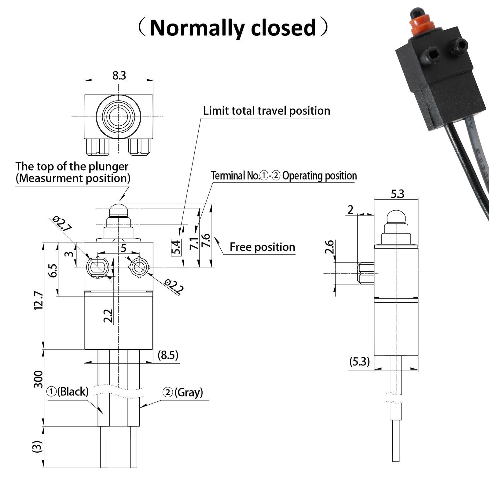 Waterproof Micro Switch Small Stroke Limit Switch 2-pin Oil and dust Proof No…
