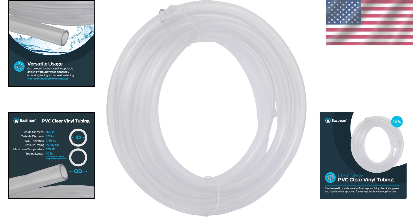 OD Clear PVC Vinyl Tubing 10 Ft Flexible Water Air Gas Hose