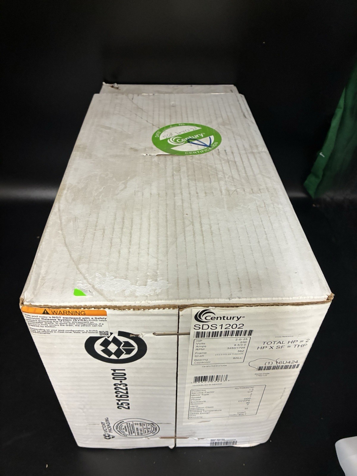Century SDS1202 Pool Pump Motor 2 1/4 HP 56Z Frame 3450/1725 Nameplate RPM