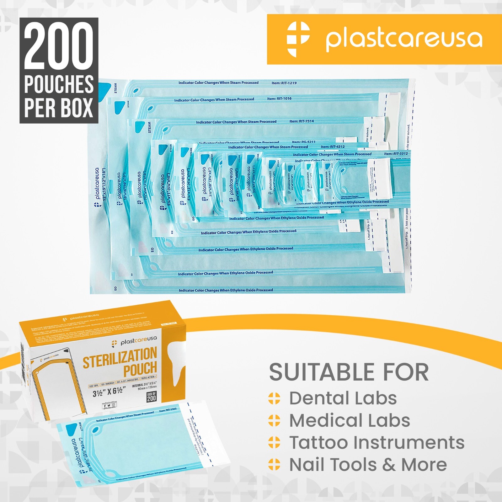 1200 Self-Sealing Sterilization Pouch, 3.5″ x 6.5″ (3.5″ x 5.25″) Sterilize Bag