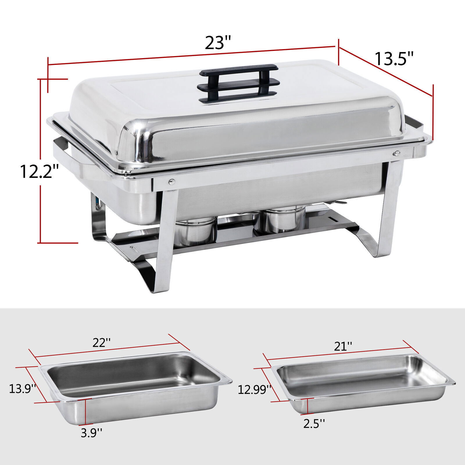 6x 8QT Chafing Dish Stainless Steel Chafer Complete Set with 2 Warmers Buffet