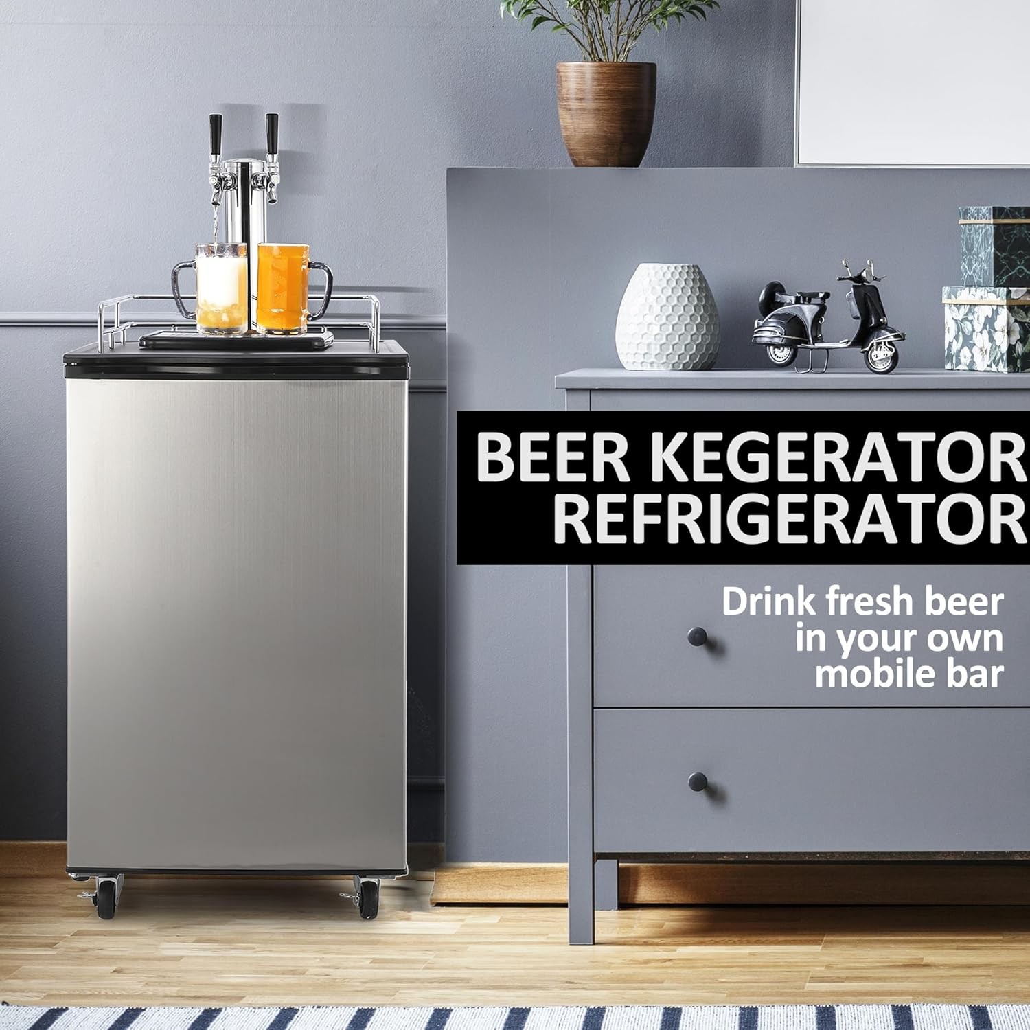 170L Beer Kegerator, Dual Tap Draft Beer Dispenser 32°f – 50°f Temp Control