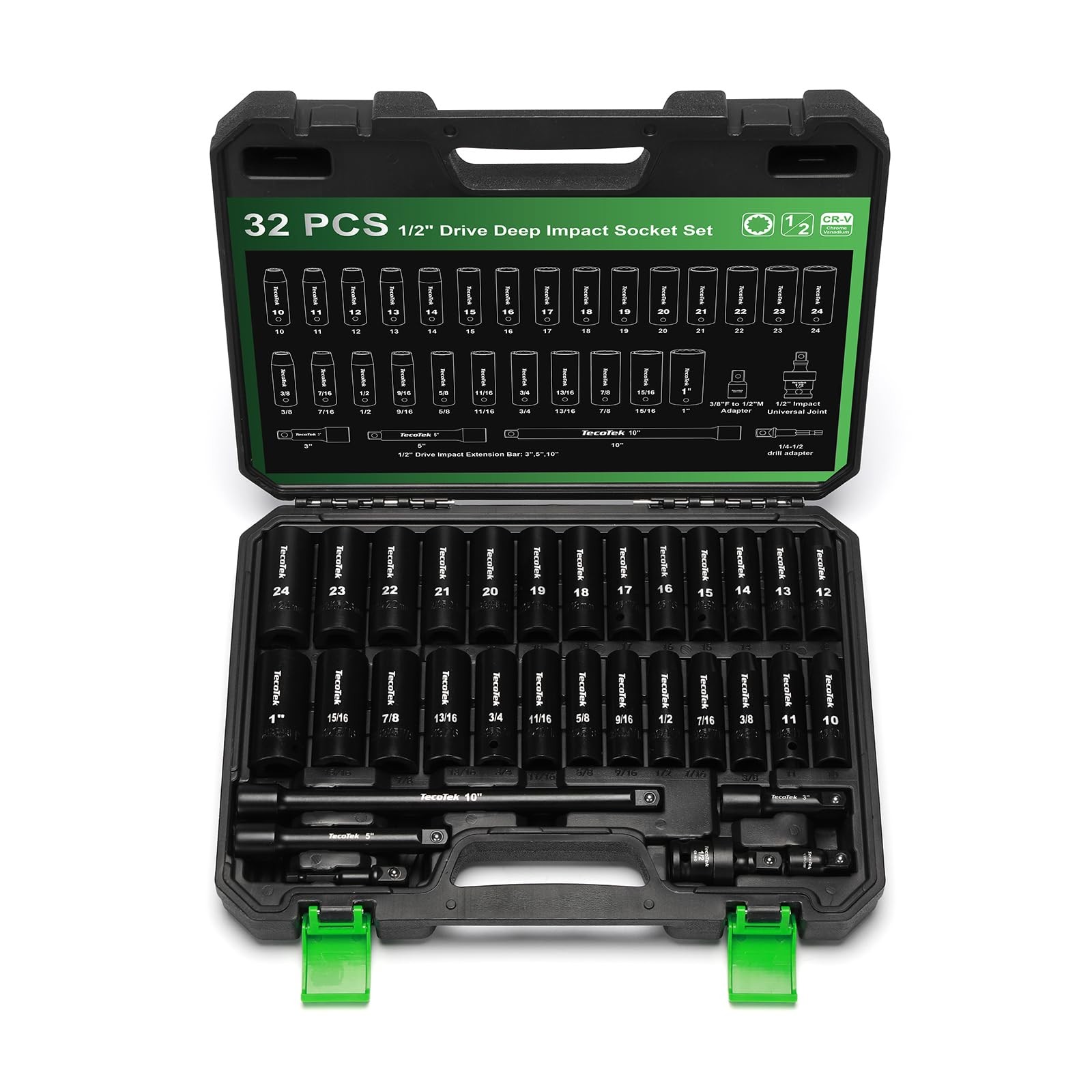 TecoTek 1/2″ Drive Deep 12-Point Impact Socket Set, 32-Piece SAE…