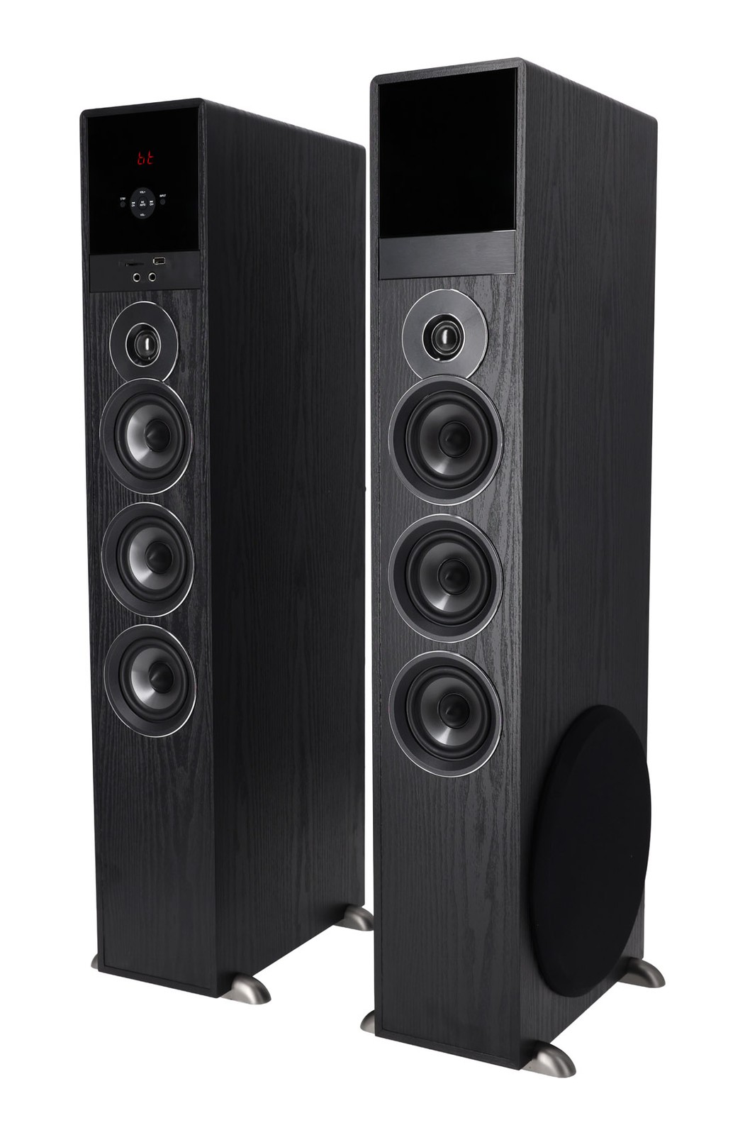 Rockville TM150B Black Powered Home Theater Tower Speakers 10″ Sub + Bluetooth