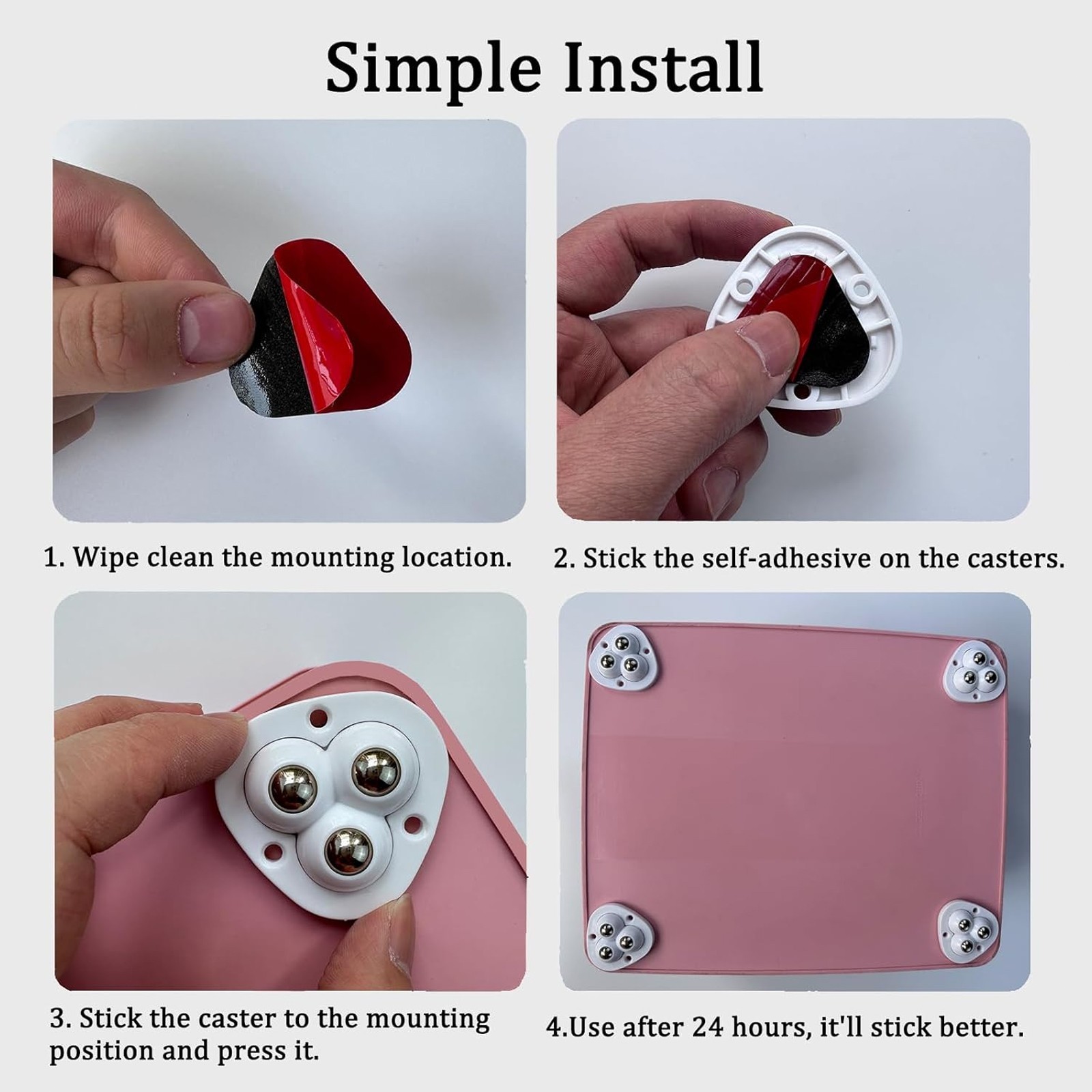 20 pcs Mini Swivel Caster Wheels Self Adhesive Stainless Steel Rolles