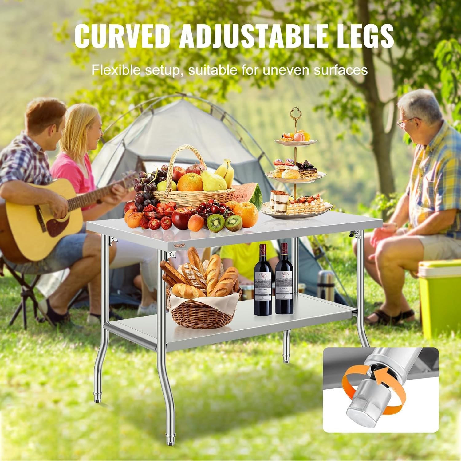 Stainless Steel Foldable Work Table, 30 * 48 Inch Heavy Duty Food Outdoor Double