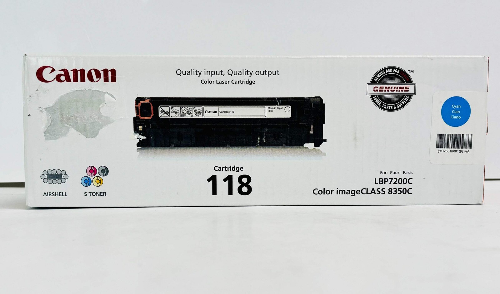 Genuine Canon LBP7200Cdn,MF729Cdw Cyan Toner Cartridge 118, 2661B001, 2661B001AA