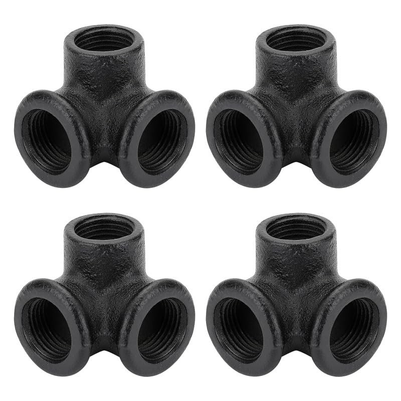 4Pack 1/2 Inch 3-Way Side Outlet Tee Pipe Fittings Malleable Cast Iron