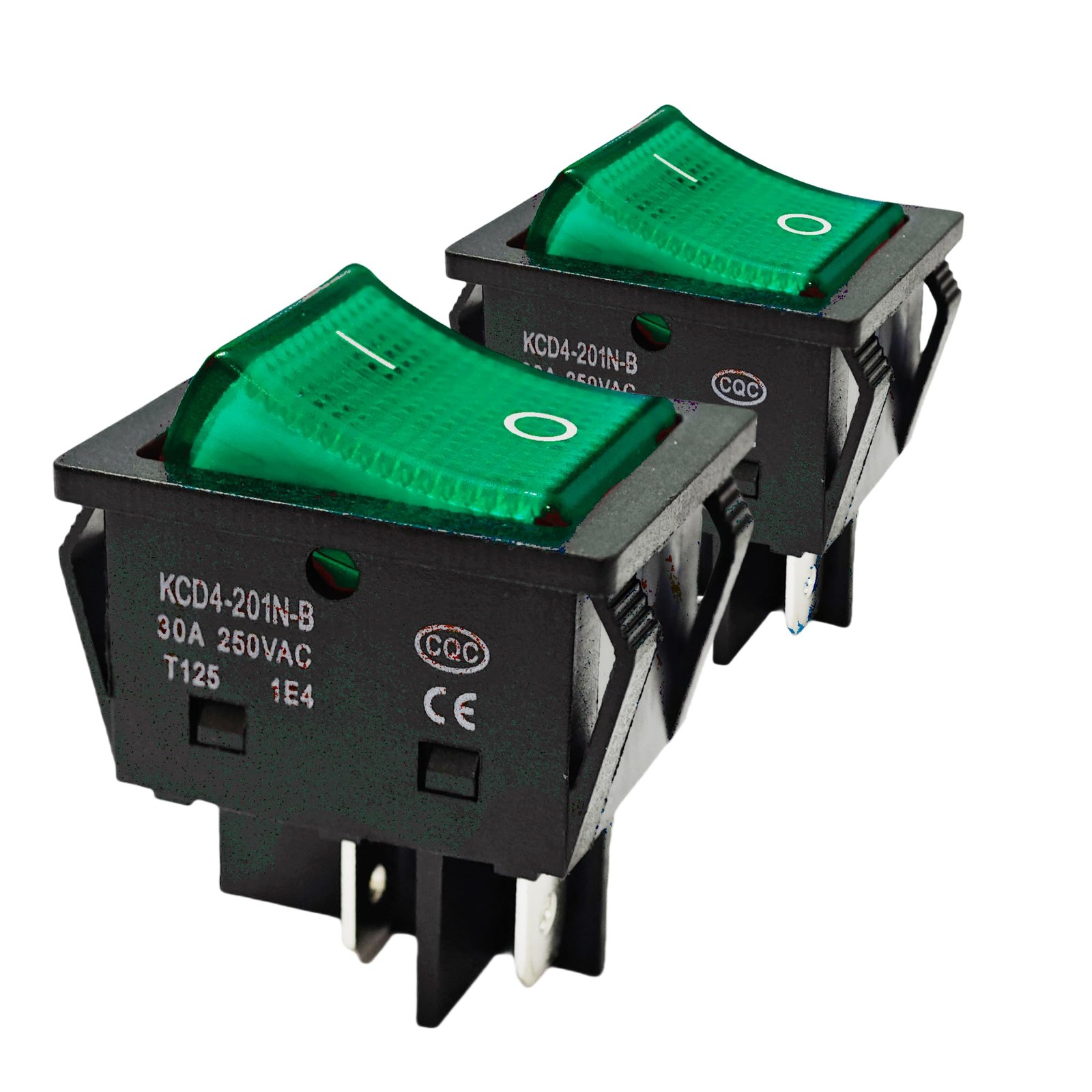 30A 250V KCD4 Rocker Switch DPST 4 Pin Green Lighted 120V Rocker Toggle Switc…
