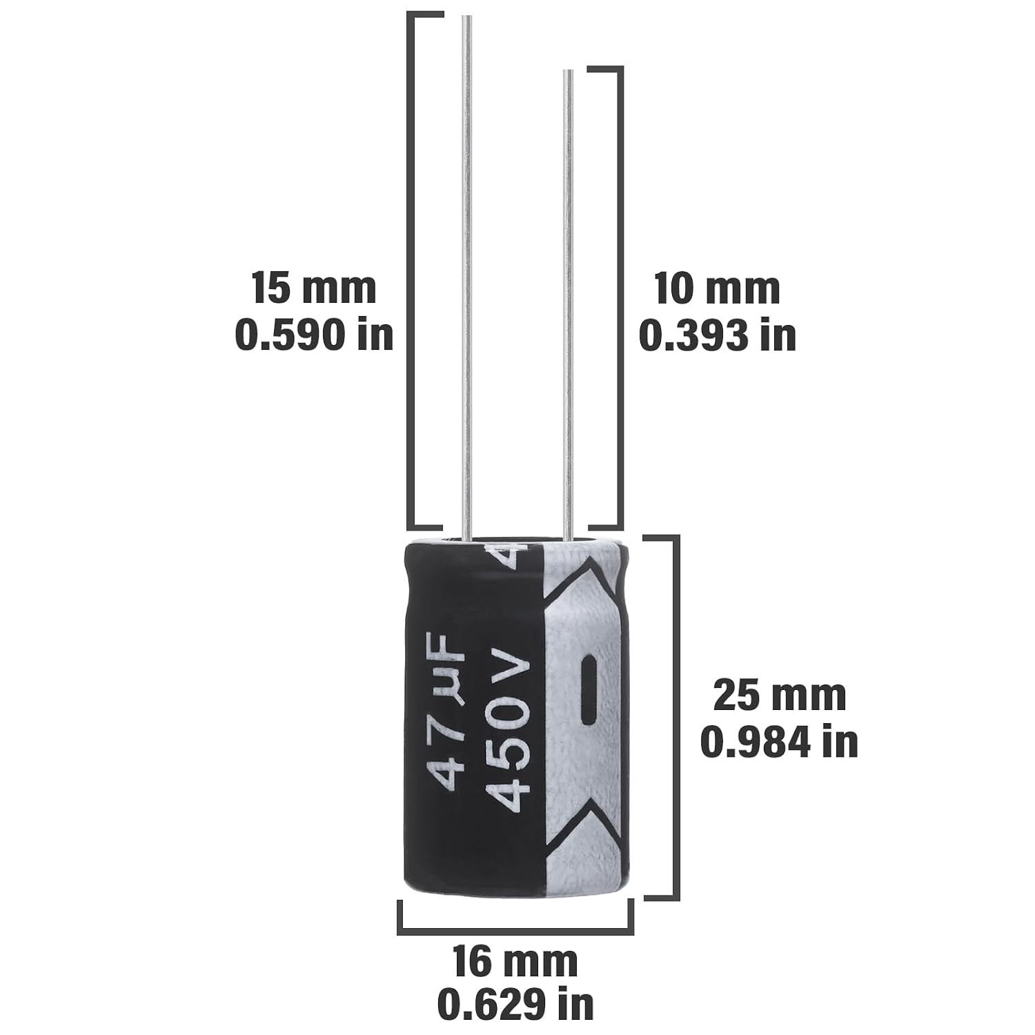 47Uf 450V 16X25Mm Electrolytic Capacitor 47 UF MFD 450 Volt 0.63X0.98In
