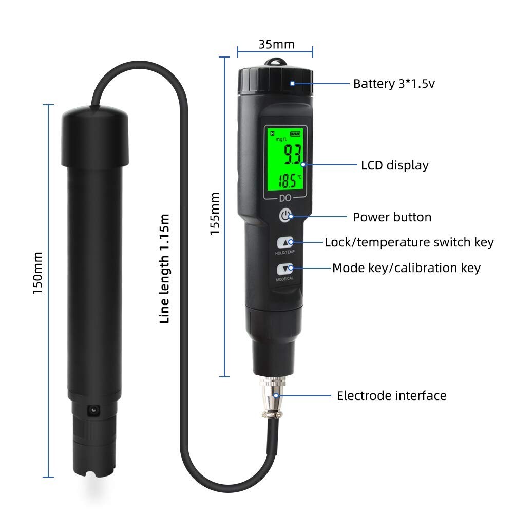 Dissolved Oxygen Meter with ATC, 0-40.00 Mg/L Measurement Range, DO Meter with..