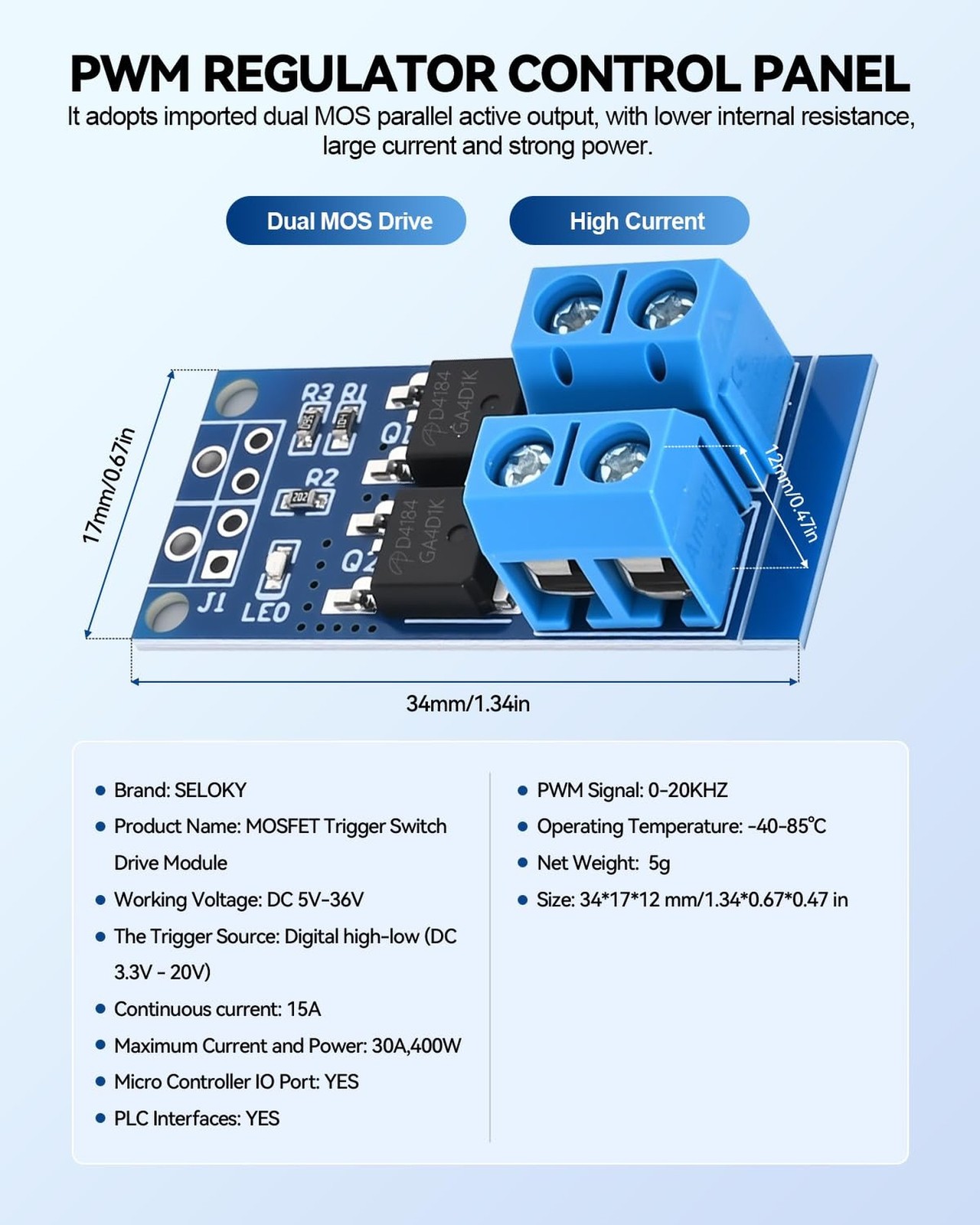 15A (Max 30A) 400W MOSFET Trigger Switch Drive Module 0-20KHz PWM Regulator C…