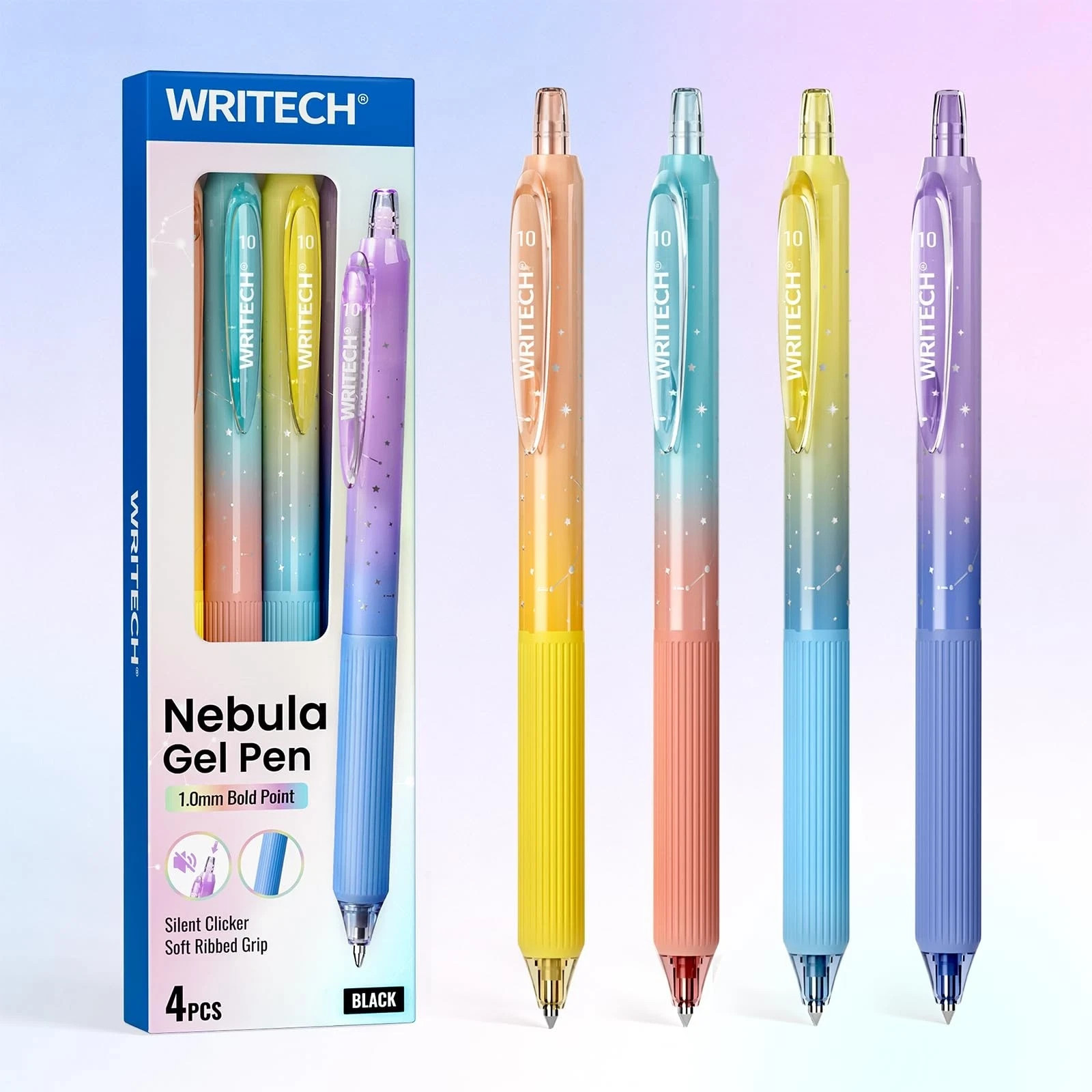 WRITECH Gel Pens Bold Point: 1.0mm Black Ink 1 Count (Pack of 4), 4
