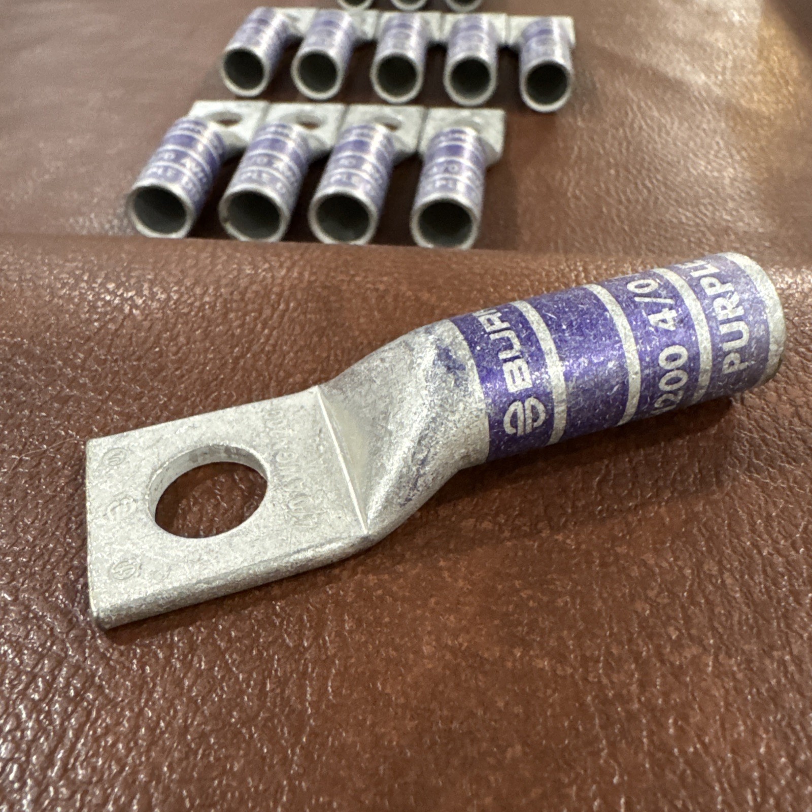 Lot of 13 Burndy YA28: One-Hole Compression Lug, N200 4/0 AWG CU, Purple Die 15