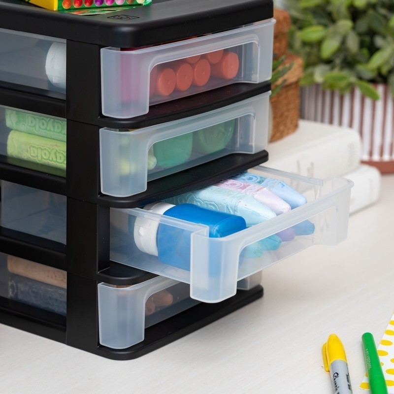 Stackable 4 Drawer Plastic Desktop Organizer Set of 2 Compact Storage Solution