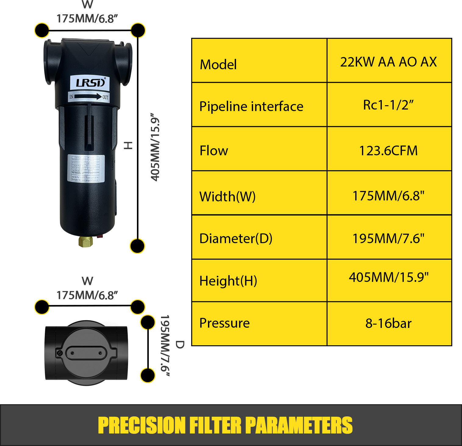 124cfm Particulate Filter Air Drying System For 25-30HP Air Compressor RC1-1/2″