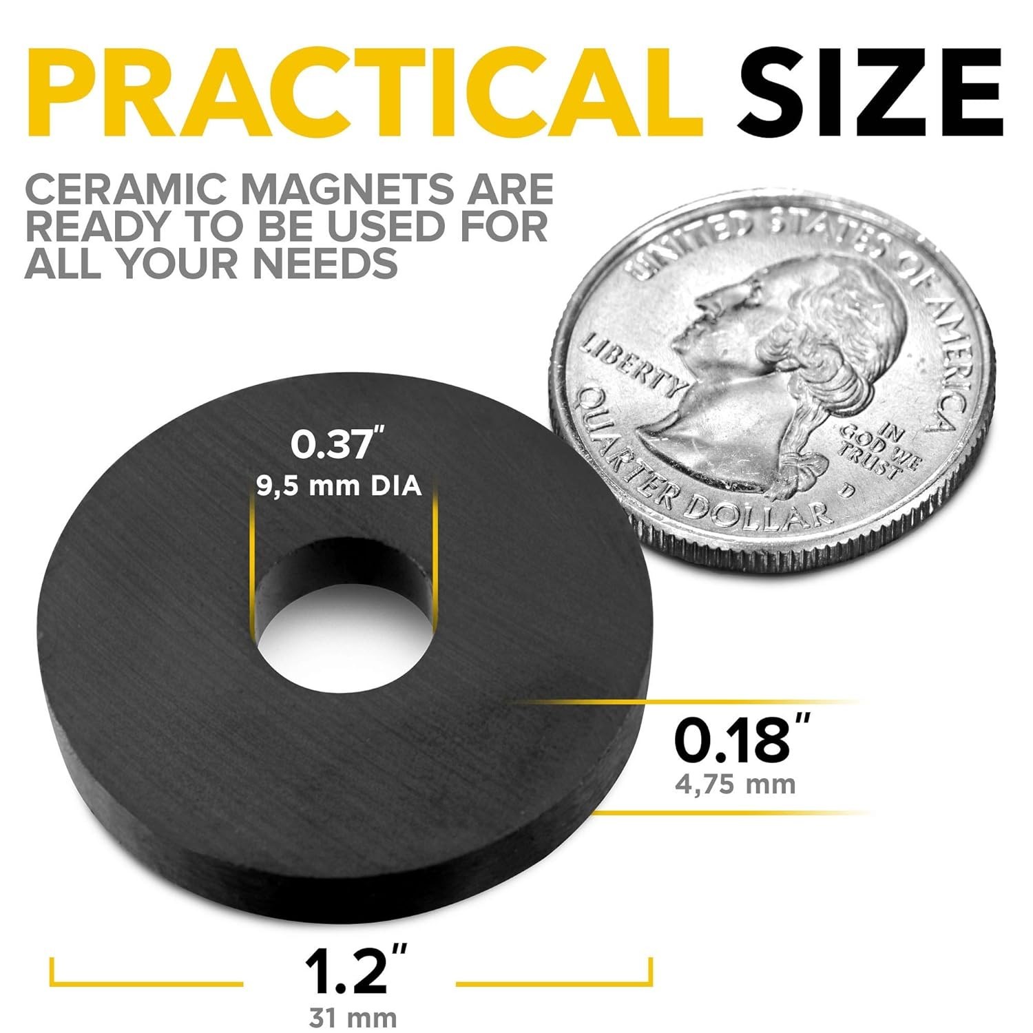 Industrial Ceramic Ring Magnets with Countersunk Hole – 30×4.5mm 1.2″ x 0.18″…