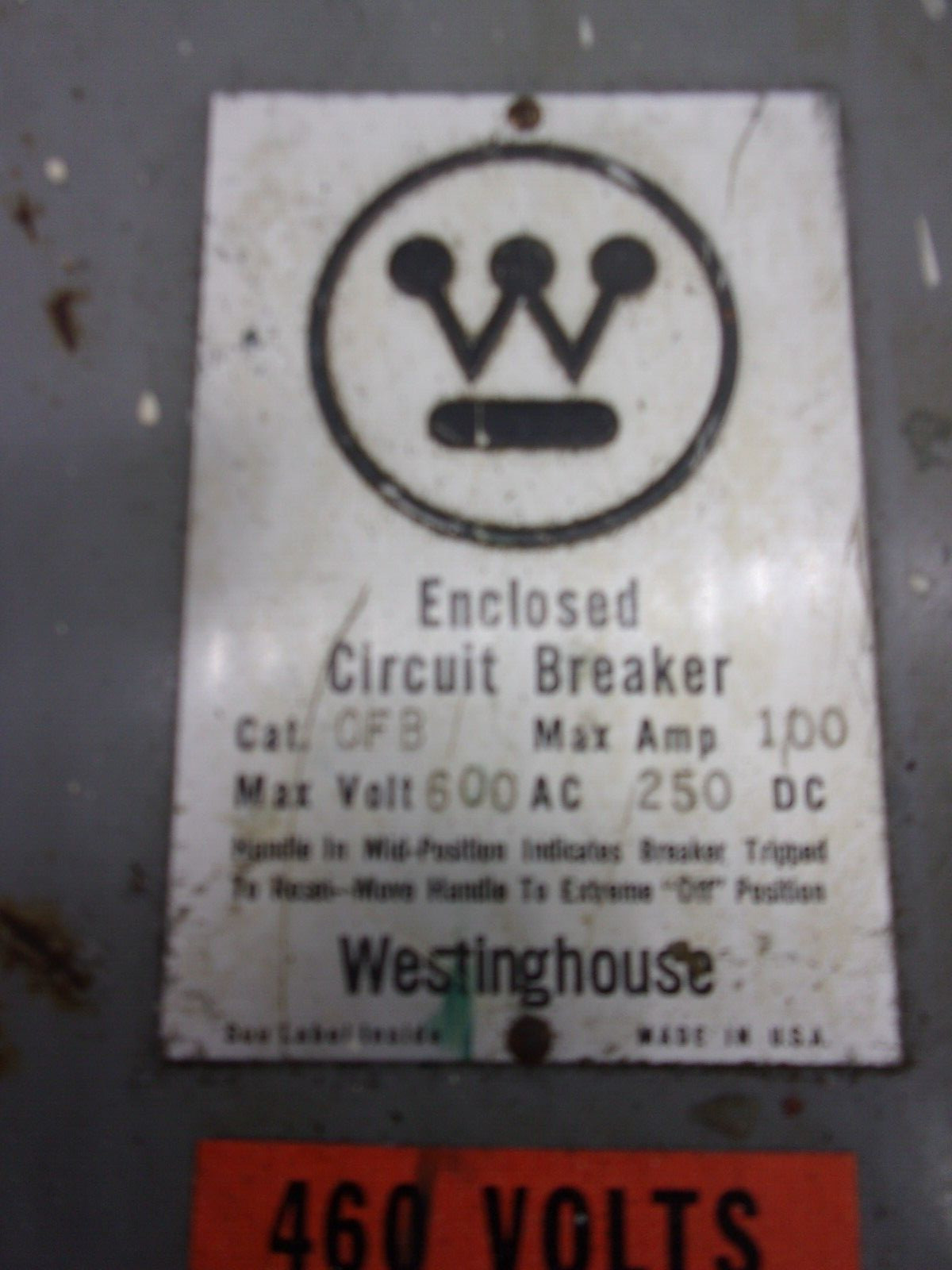 CFB-WESTINGHOUSE-BREAKER DISCONNECT,3P,100A MAX,600V,NEMA 1, FB3040L BREAKER