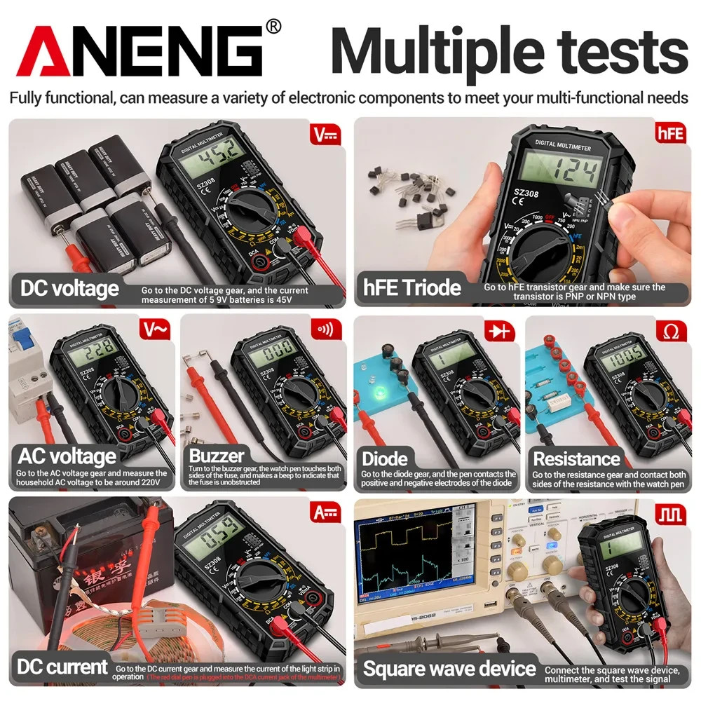 Digital Multimeter LCD Voltmeter Ammeter Ohmmeter Volt AC DC Tester Leads Meter