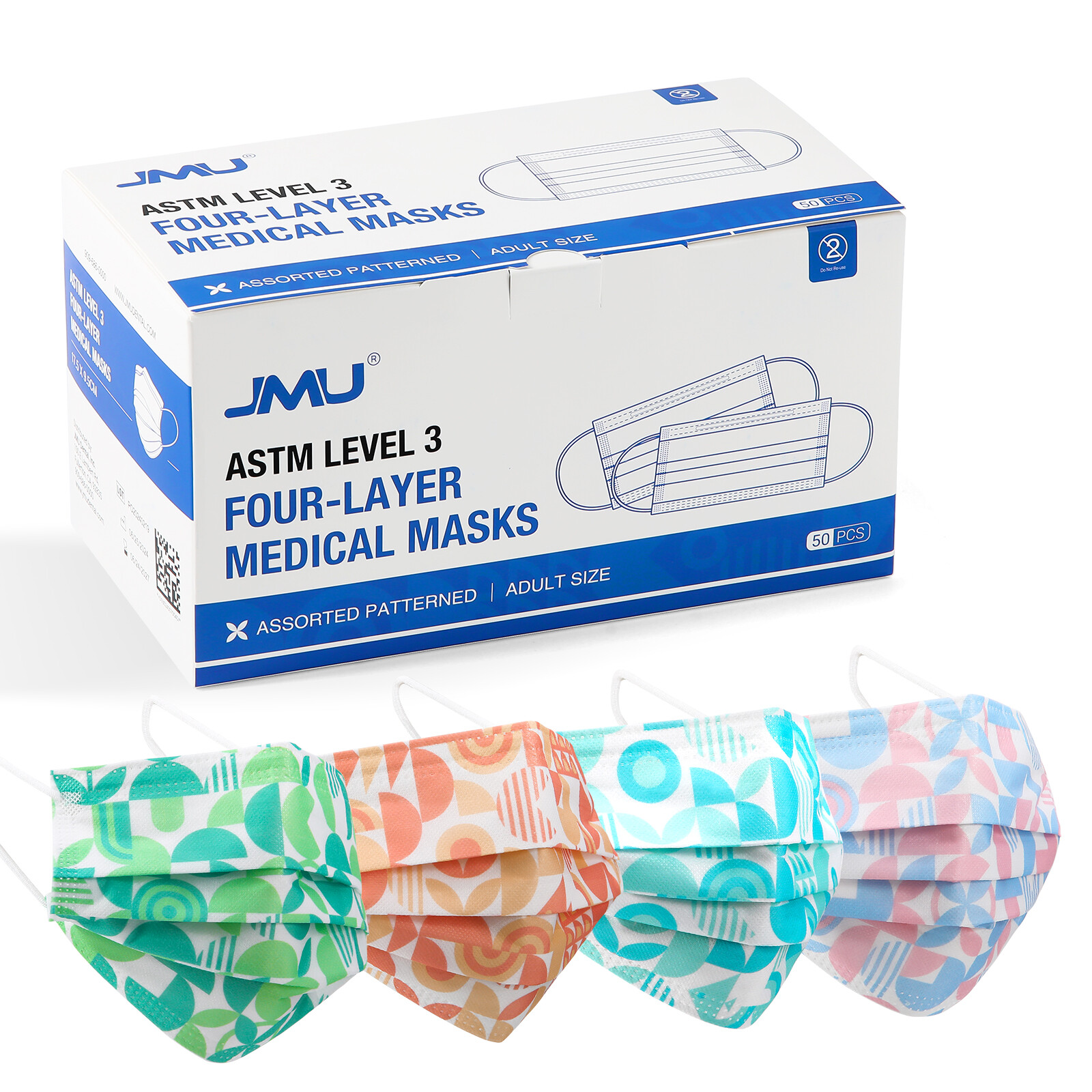 50pcs/box ASTM Medical Masks Adult Size Level 3 Four-Layer 17.5*9.5cm Assorted